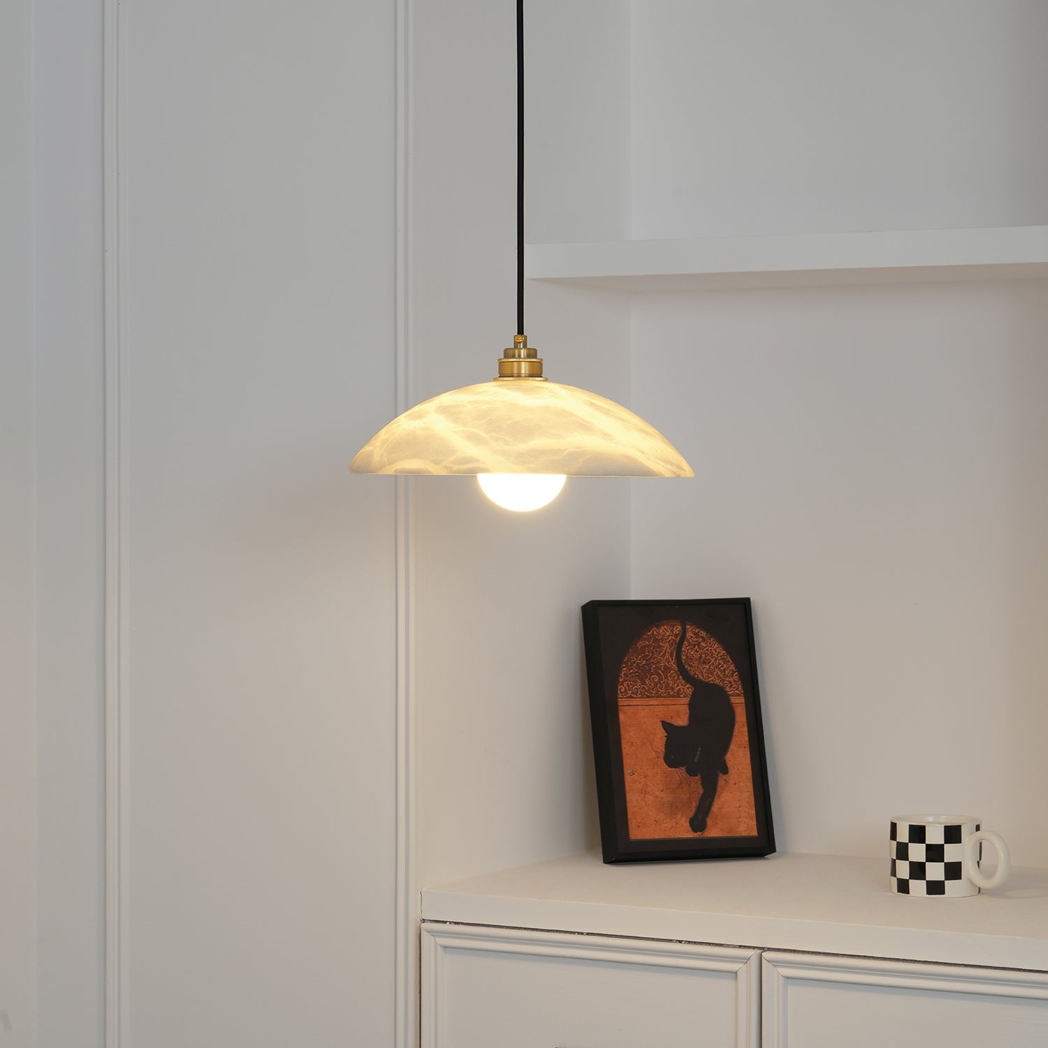 Modern Alabaster Dome Swag Pendant Lamp - Elegant Hanging Light Fixture for Dining Room, Kitchen Island & Bedroom Decor