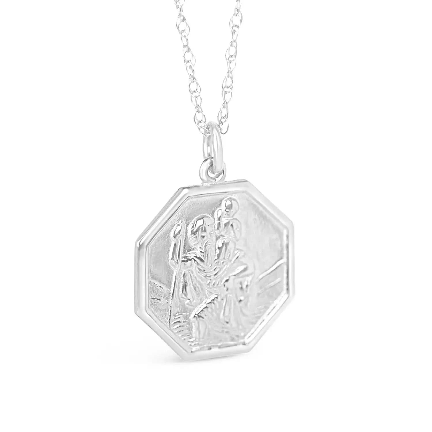 St Christopher Large Sterling Silver Necklace with Custom Engraving - Perfect for Travel Protection & Religious Gifts