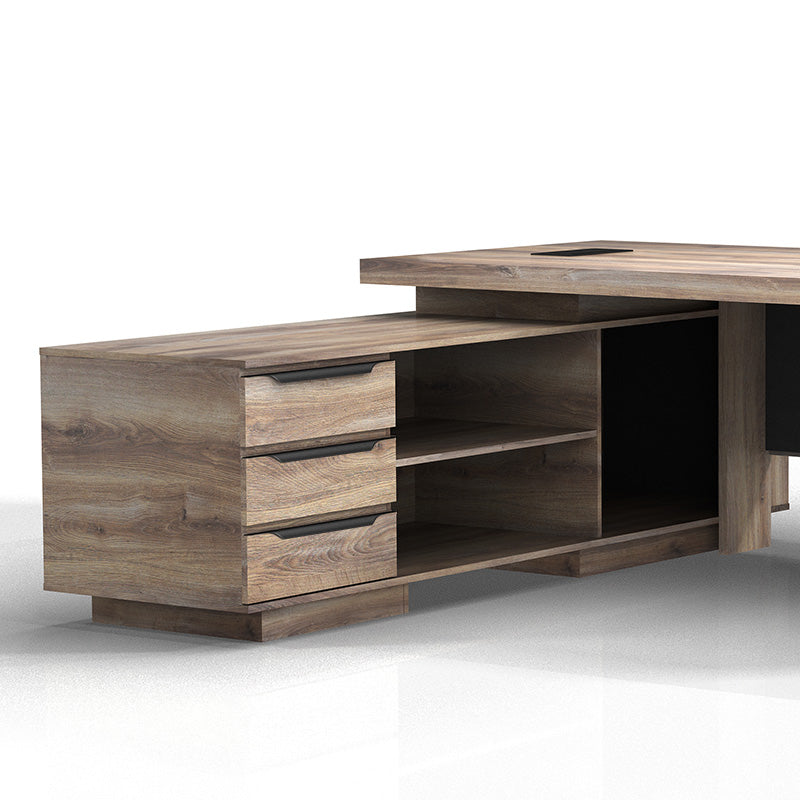 Premium LARKIN Executive Desk with Left Return 2.4M - Warm Oak & Black Finish - Ideal for Home Office & Professional Workspaces