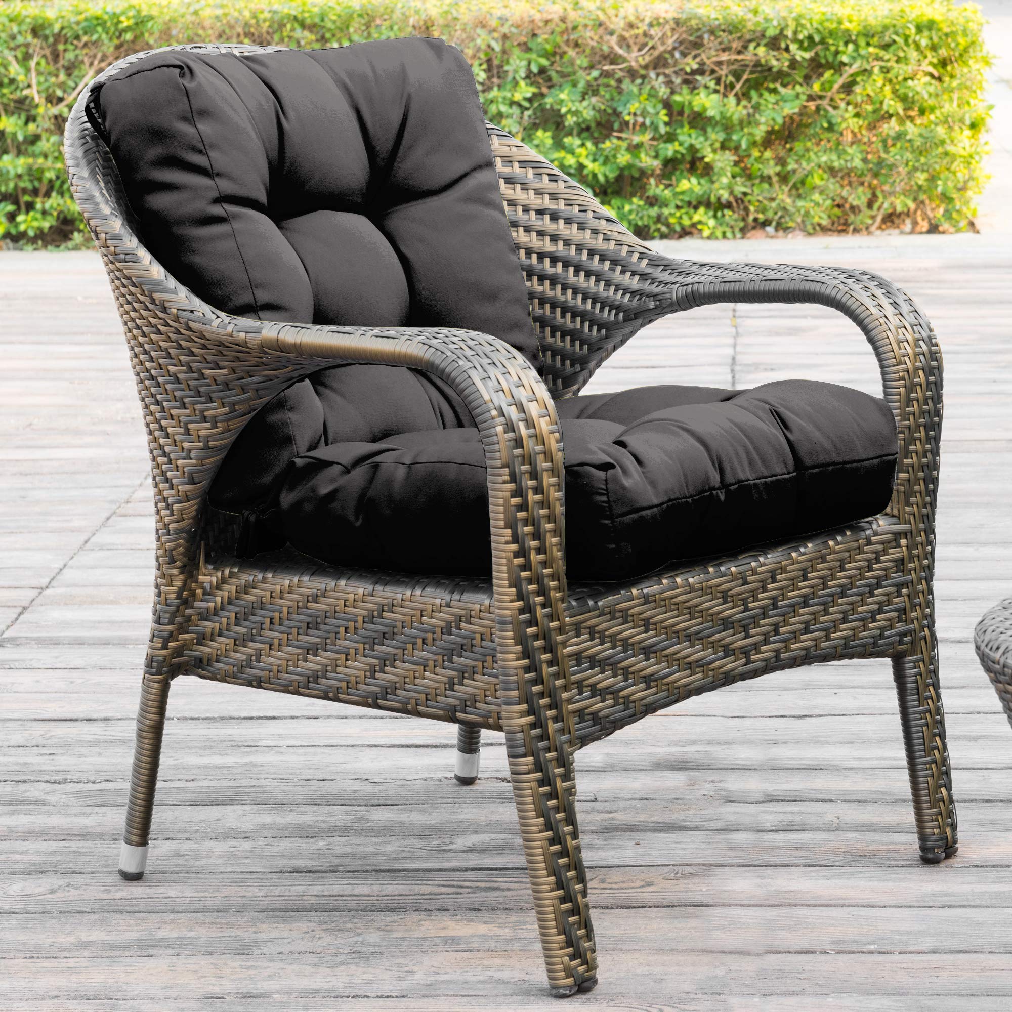 QILLOWAY Outdoor Seat & Back Chair Cushion Set - 4 Pack Tufted Pillow Covers for Patio Furniture, Spring Summer Seasonal Replacement (Dark Grey) - Perfect for Garden, Deck, Poolside & Porch Relaxation