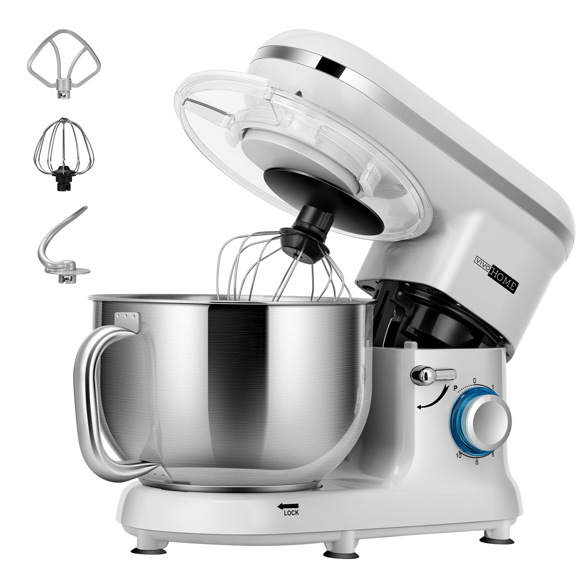 VIVOHOME 660W 10-Speed 6 Quart Tilt-Head Stand Mixer - Includes Beater, Dough Hook, Wire Whip & Egg Separator - Silver - Perfect for Baking Cakes, Cookies, Bread & More in Your Kitchen