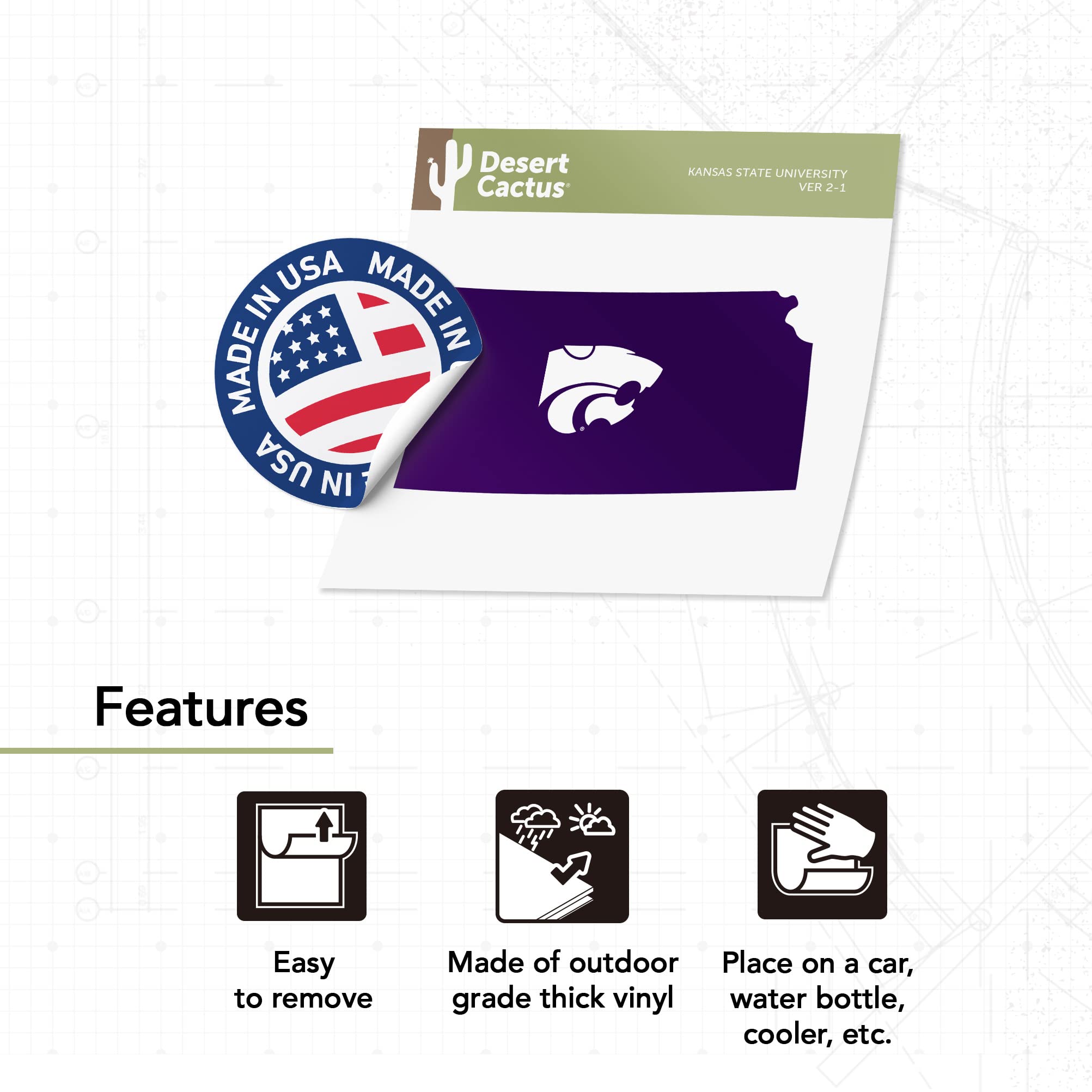Kansas State University Wildcats KState EMAW Vinyl Decal Sticker Sheet - Desert Cactus Design for Laptop, Water Bottle, Car & Scrapbook - Perfect for Fans, School Spirit & State Pride (State Border Sticker)