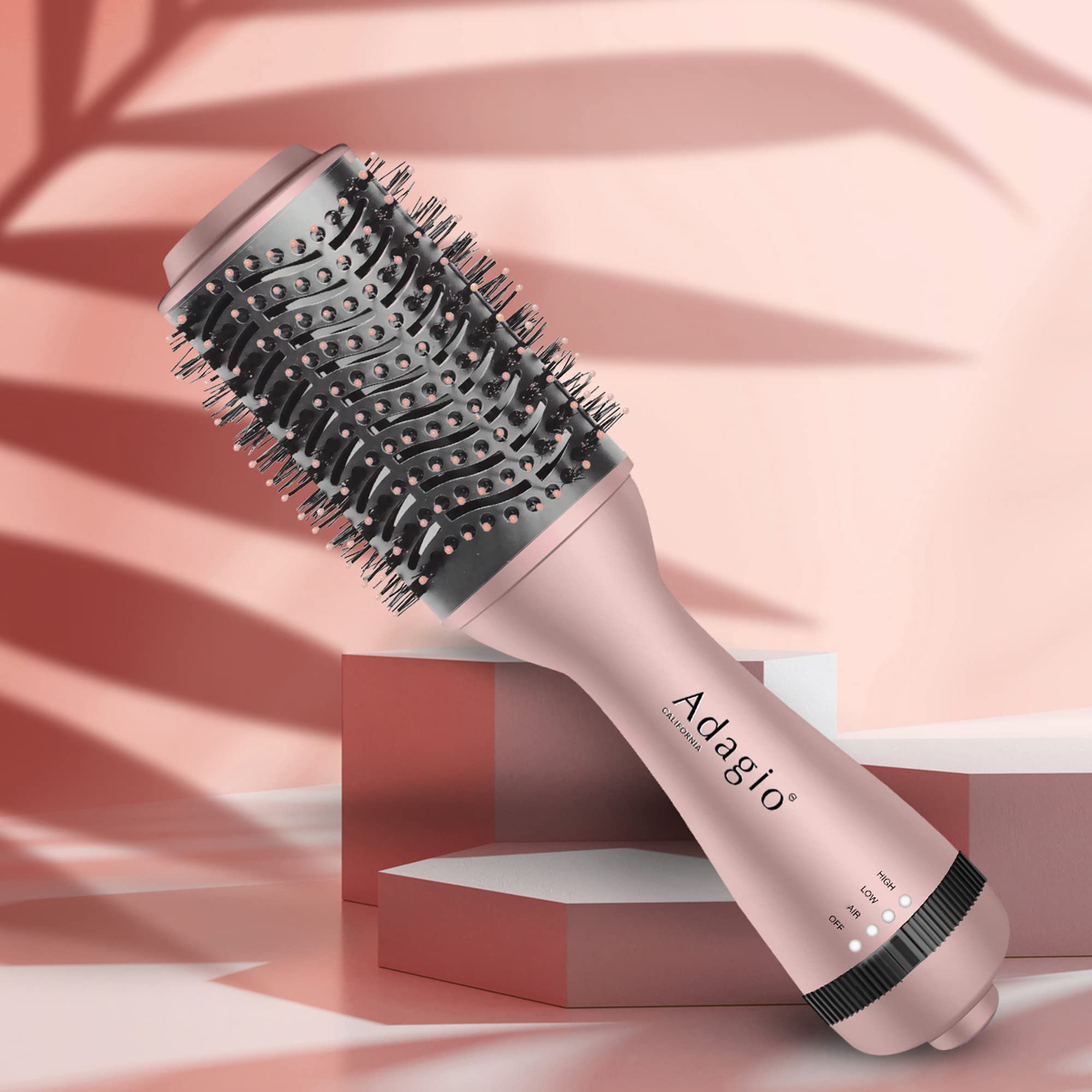 2-in-1 Hot Air Brush Styler & Hair Dryer with Negative Ion Technology - 3 Inch Round Blowout Brush with Straightening Function - Rose Gold Hair Styling Tool for Women | Perfect for Salon-Quality Blowouts at Home, Travel & Daily Styling