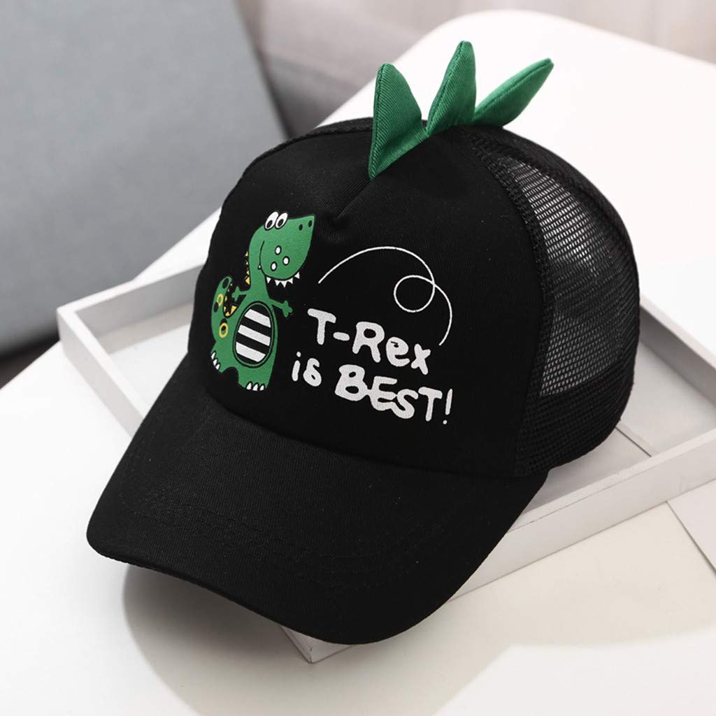 Dinosaur Baseball Cap for Boys & Girls - Embroidered Peaked Kids Hat, Adjustable One Size, Black - Perfect for Sports, Outdoor Play & Fashion