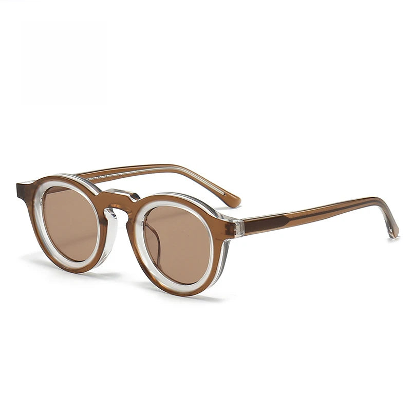Stylish Black Unisex Acetate Round Sunglasses with Full Rim - Perfect for Outdoor Activities, Beach Vacations & Driving - Model 442741