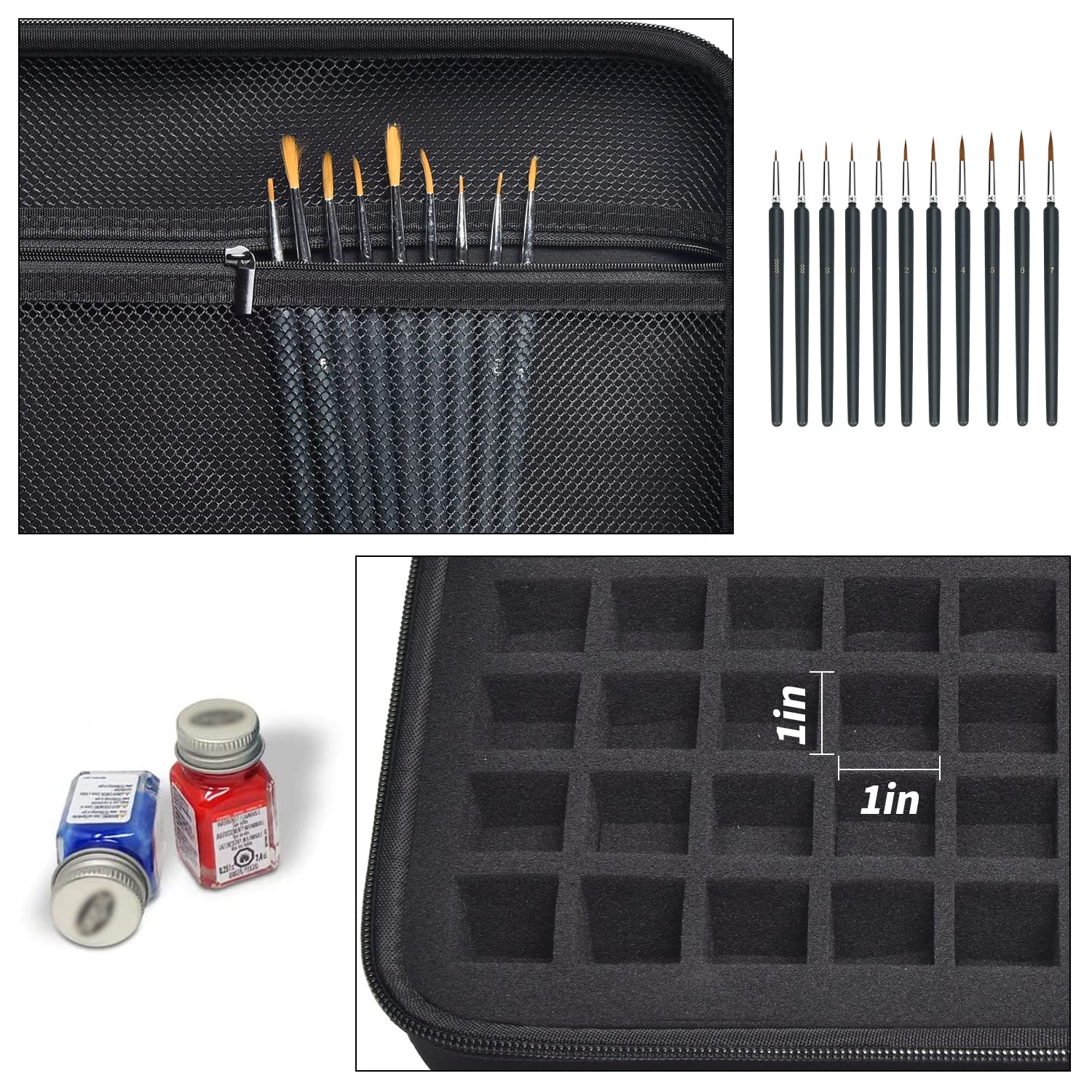**Testors Model Paint Storage Case - 60 Bottle Organizer with 9 Fine Detail Mini Brushes | Enamel Paint Container (Black) | Perfect for Hobbyists, Artists & Miniature Painters**