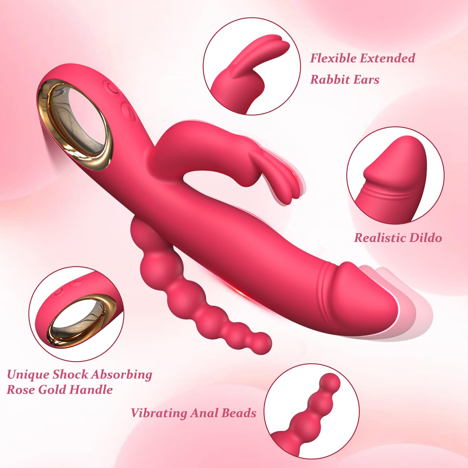 Powerful Thrusting Dildo Vibrator for Women - 10 Vibration & Thrusting Modes, Waterproof Silicone G-Spot & Anal Stimulator - Rechargeable Adult Sex Toy (Rose) - Perfect for Solo Play, Couples & Spicing Up Your Sex Life