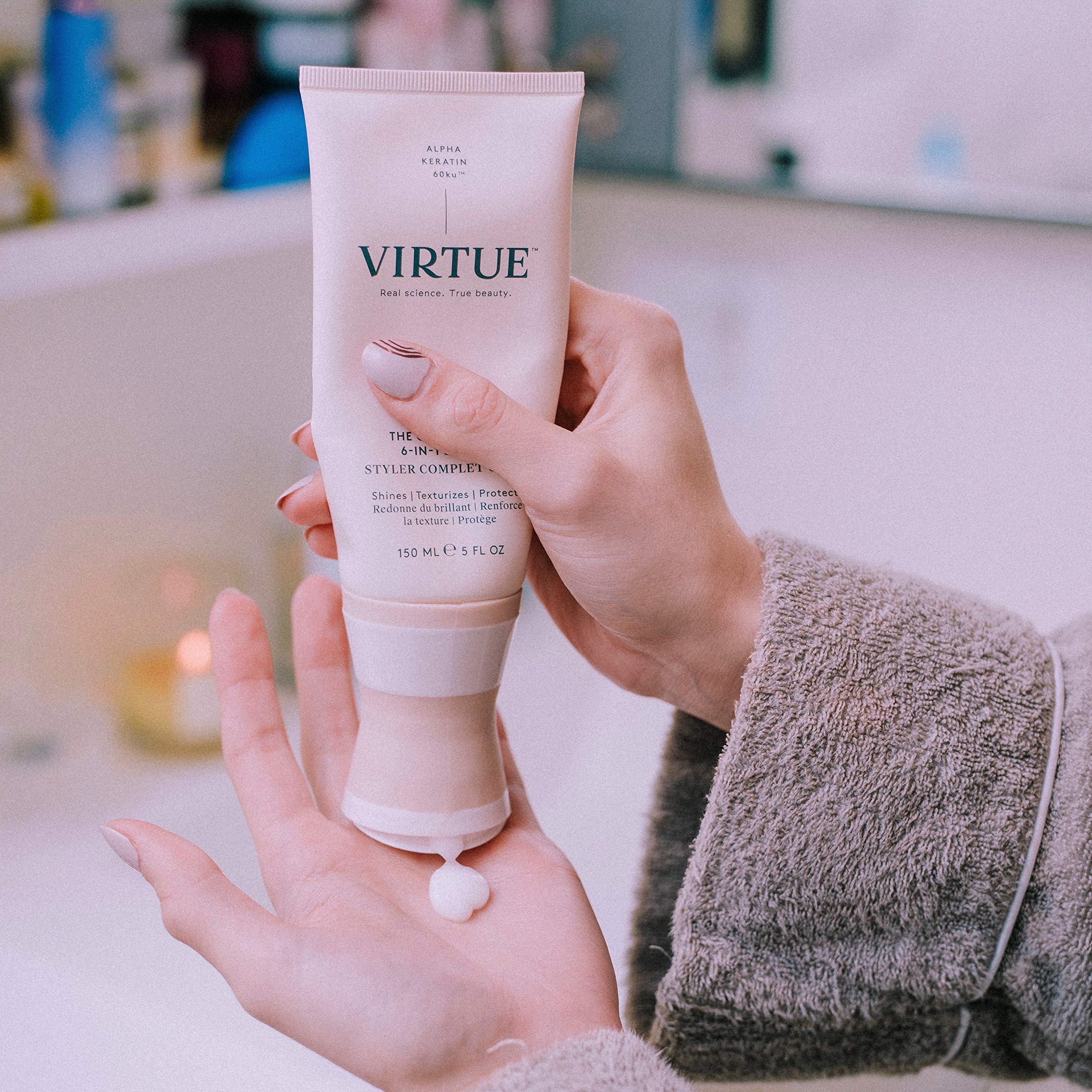 Virtue Hair Care Essentials - Sulfate Free Shampoo & Conditioner Set for Damaged Hair Repair, Volumizing Treatment with Healing Oil Serum & 6-in-1 Styler - Perfect for Dry, Frizzy Hair Care & Salon-Quality Styling at Home
