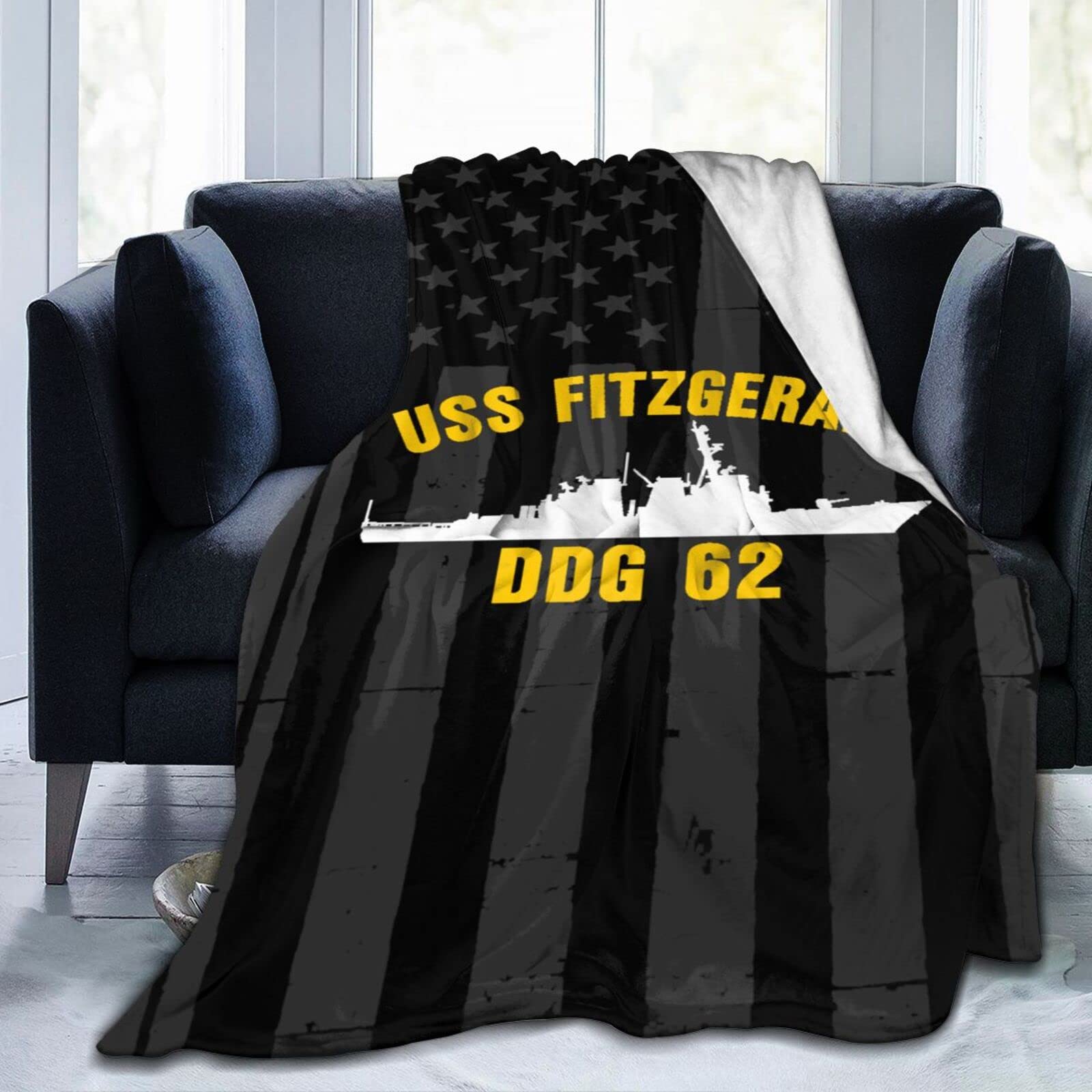 USS Fitzgerald DDG-62 Navy Ship Fleece Hooded Blanket - Soft Warm Round Throw for Bed, Sofa & Outdoor Use - Perfect for Navy Veterans, Military Gifts & Cozy Home Decor