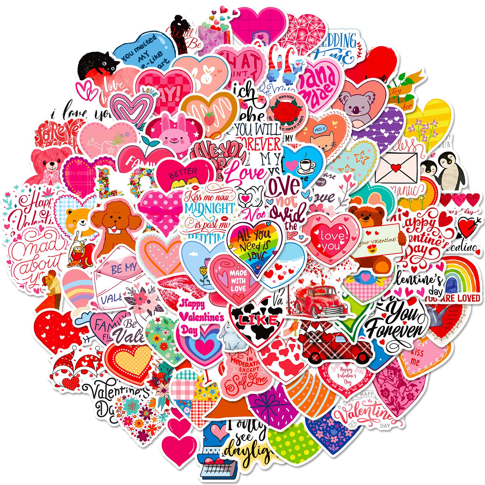 100PCS Heart Stickers for Valentine's Day - Unique Non-Repeating Love Stickers, Romantic Party Decorations, DIY Scrapbooking & Gift Wrapping Supplies - Perfect for Valentine's Gifts, Cards, Journals, and Party Favors