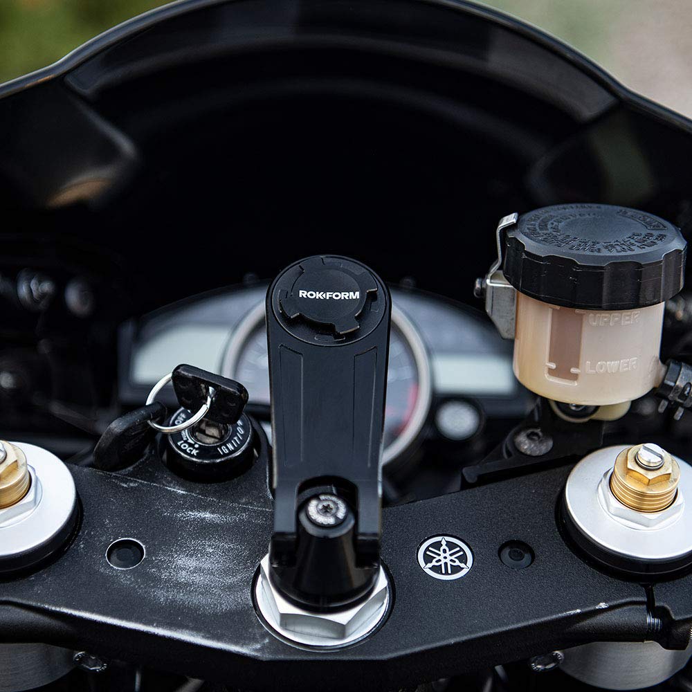 Rokform Pro Series Motorcycle Stem Phone Mount - Universal 12-24mm Fit for Sport Bikes, Quad Tab Twist Lock & Built-in Magnet Secure Mount (Black) - Perfect for GPS Navigation & Hands-Free Riding