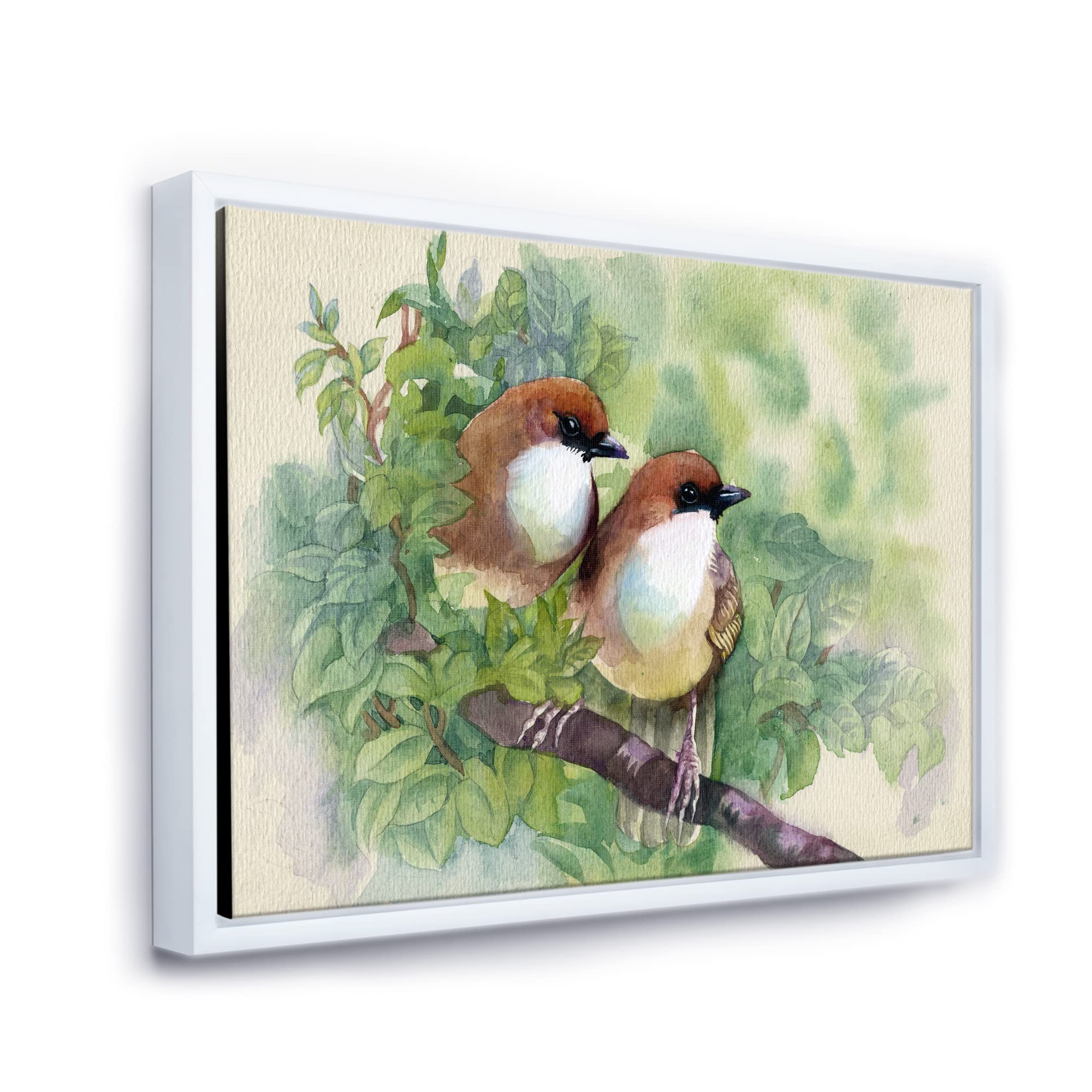DesignQ Birds of Spring - Traditional Framed Canvas Wall Art Print - Home Decor for Living Room, Bedroom & Office
