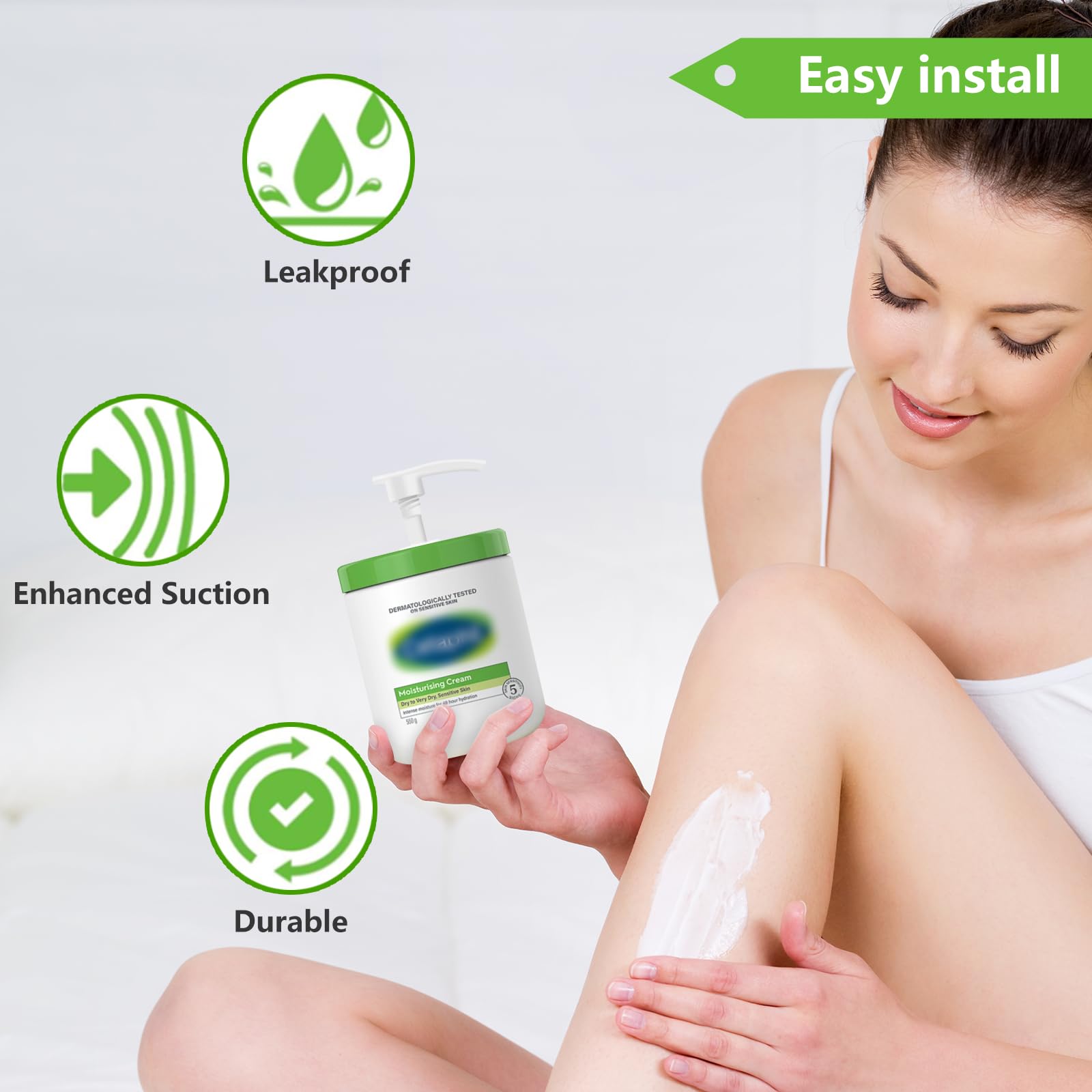 2 Pack Replacement Pump Lids for Cetaphil Body Moisturizer 550g/20oz & 566g - Wide Mouth Green Pump Dispenser Top - Perfect for Travel, Gym & Home Use