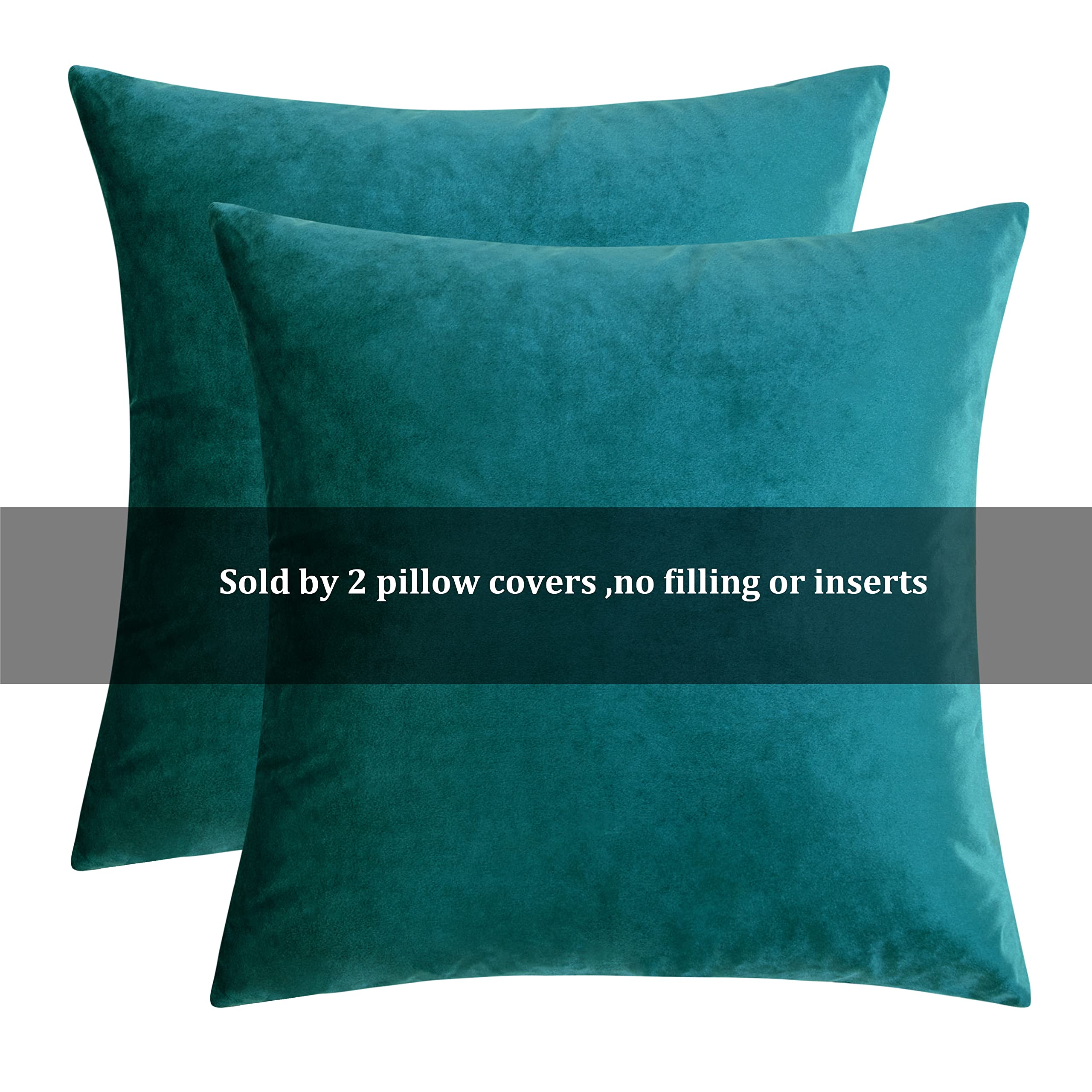 GIGIZAZA Velvet Throw Pillow Covers Set of 2 - 24x24 Inch Teal Peacock Green Sofa Cushion Covers for Living Room, Bedroom & Home Décor