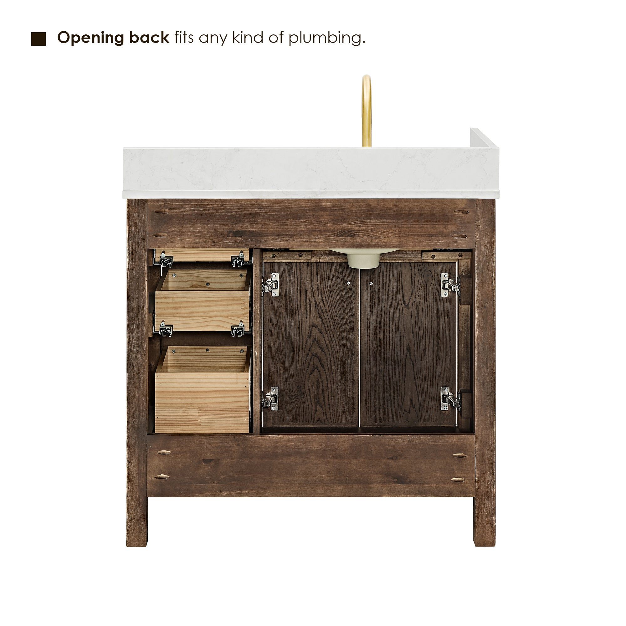 Cerrito 36 Inch Single Bathroom Vanity with White Engineered Stone Countertop - Modern Farmhouse Sink Cabinet for Powder Room & Guest Bath