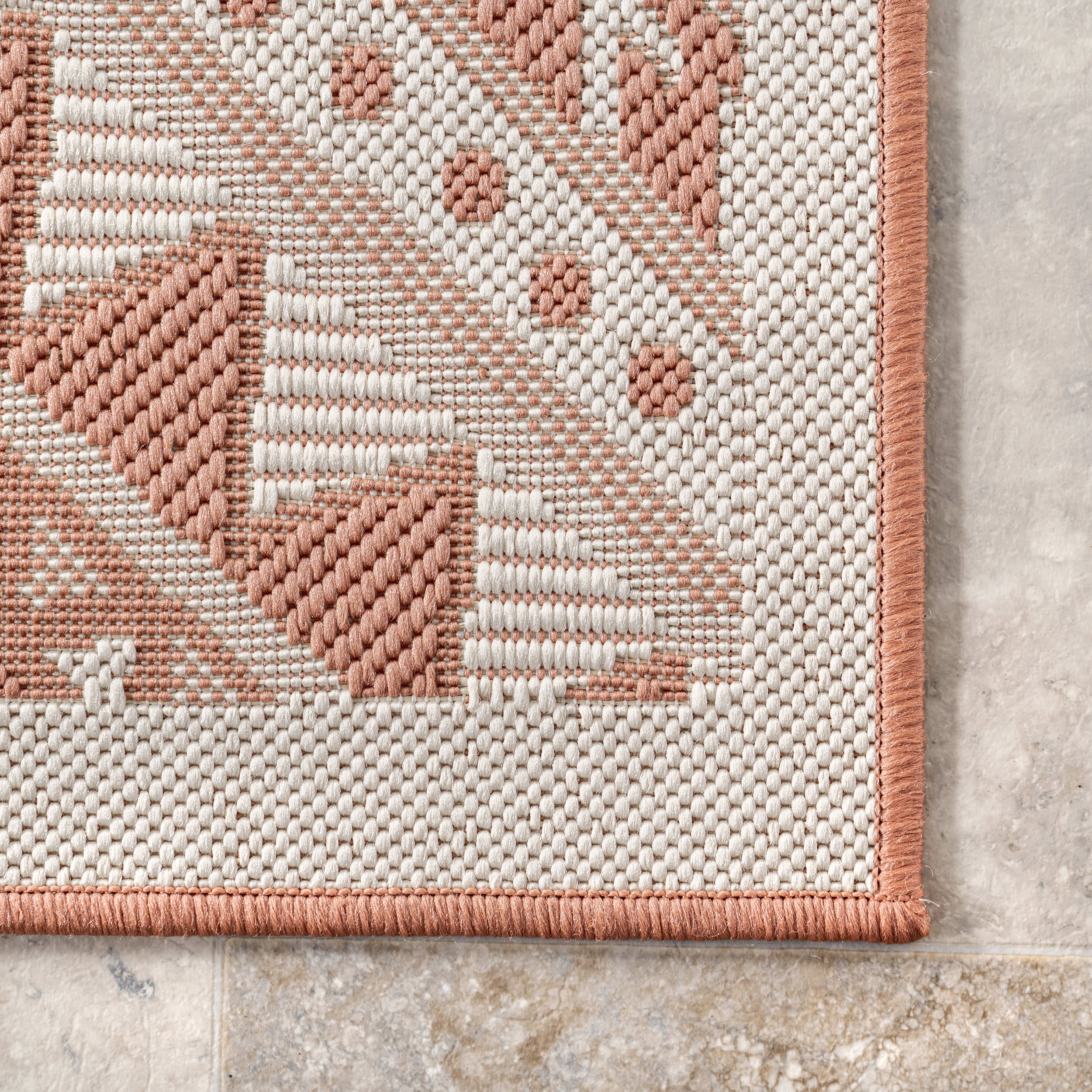 Aztec Prism Indoor/Outdoor Area Rug - Coral Geometric Bohemian Design | Perfect for Living Room, Bedroom, Patio & Deck Decor