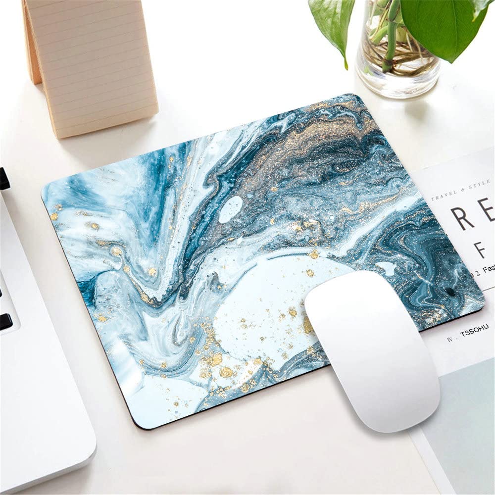 Premium Abstract Blue Swirls Marble Mouse Pad - Non-Slip Rubber Base, Washable Square Cloth Surface for Office & Laptop Use - Perfect for Wireless Mouse, Computer Desks & Gaming Setups
