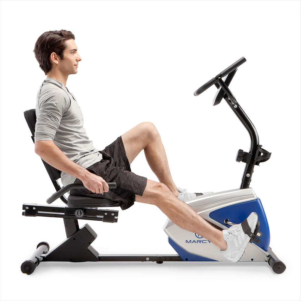 Marcy ME 1019R Magnetic Recumbent Exercise Bike for Home Gym - Low Impact Cardio Workout for Seniors & Physical Therapy - Compact Indoor Cycling Equipment for Small Spaces