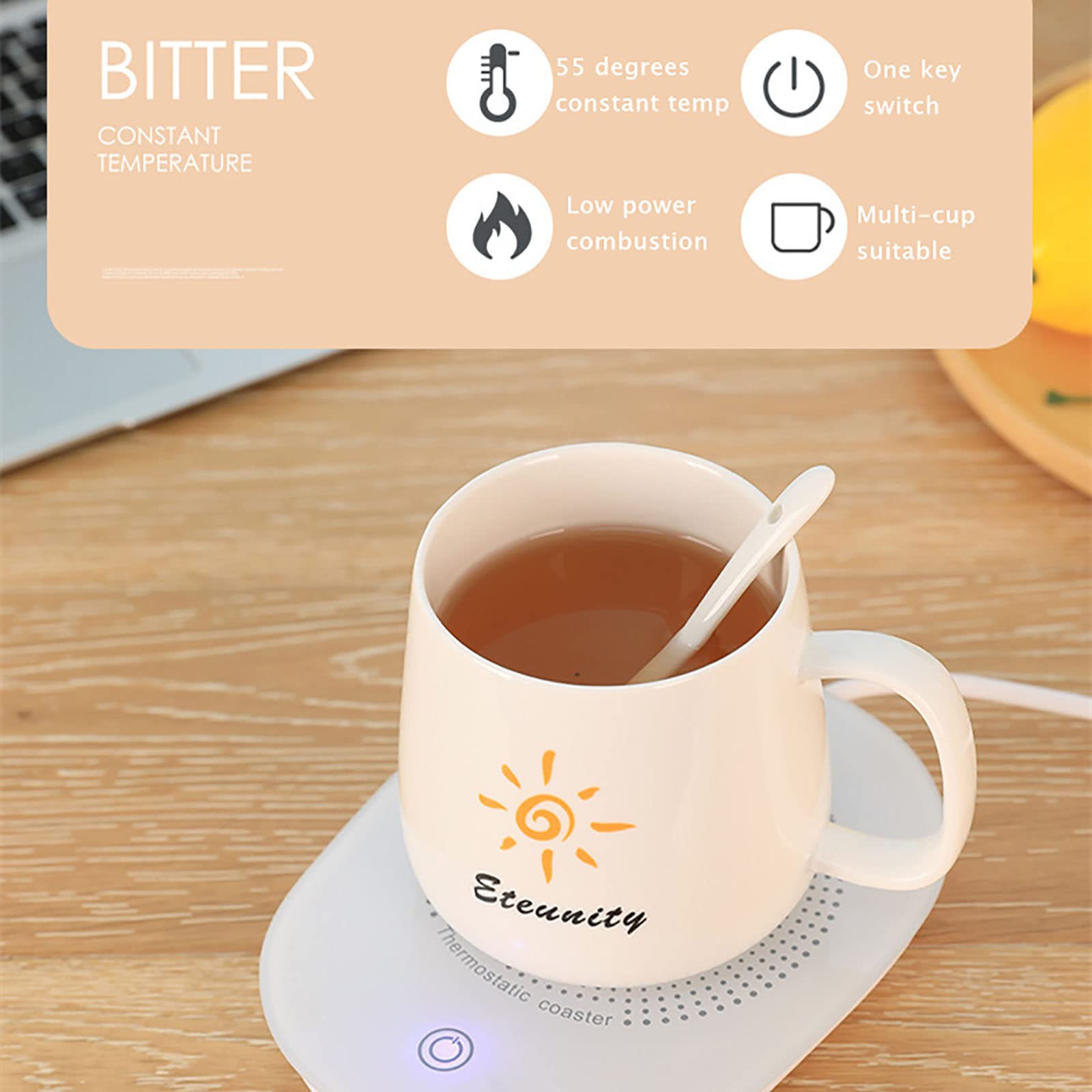 Electric Coffee Mug Warmer for Home & Office - Auto Shut-Off, Waterproof, Thermostatic (55°C) Cup Heater for Coffee, Tea, Milk - Perfect for Desks, Nightstands & Gift Giving (Red)