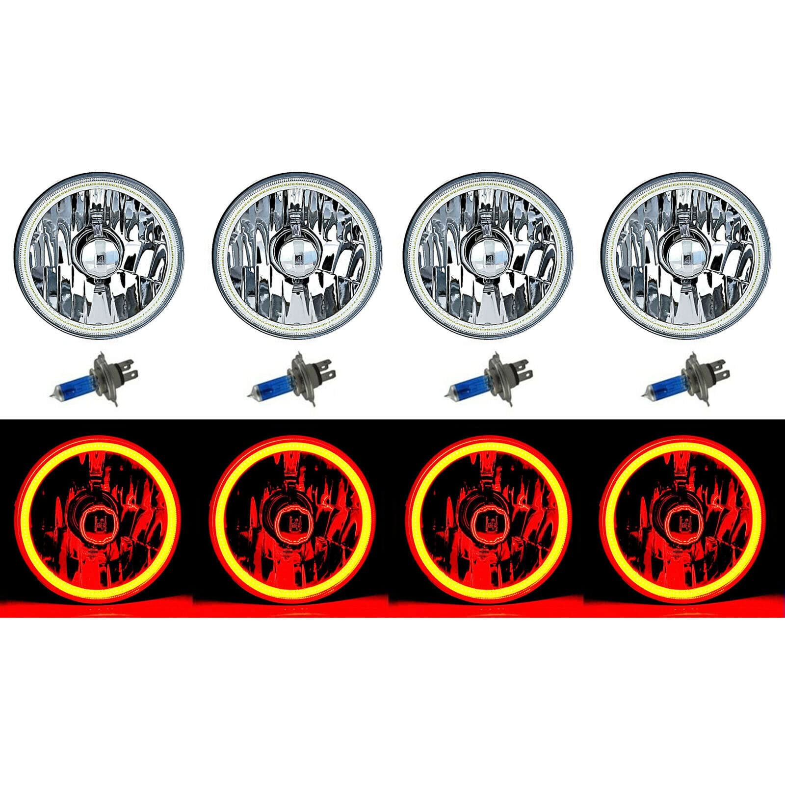 Octane Lighting 5.75 Inch Round COB LED Halo Angel Eye Headlights - Red Halo Rings for Cars, Trucks, Motorcycles - Durable Metal Housing, Bright Halogen Replacement Bulbs - Perfect for Off-Road, Night Driving & Custom Vehicle Lighting Upgrades