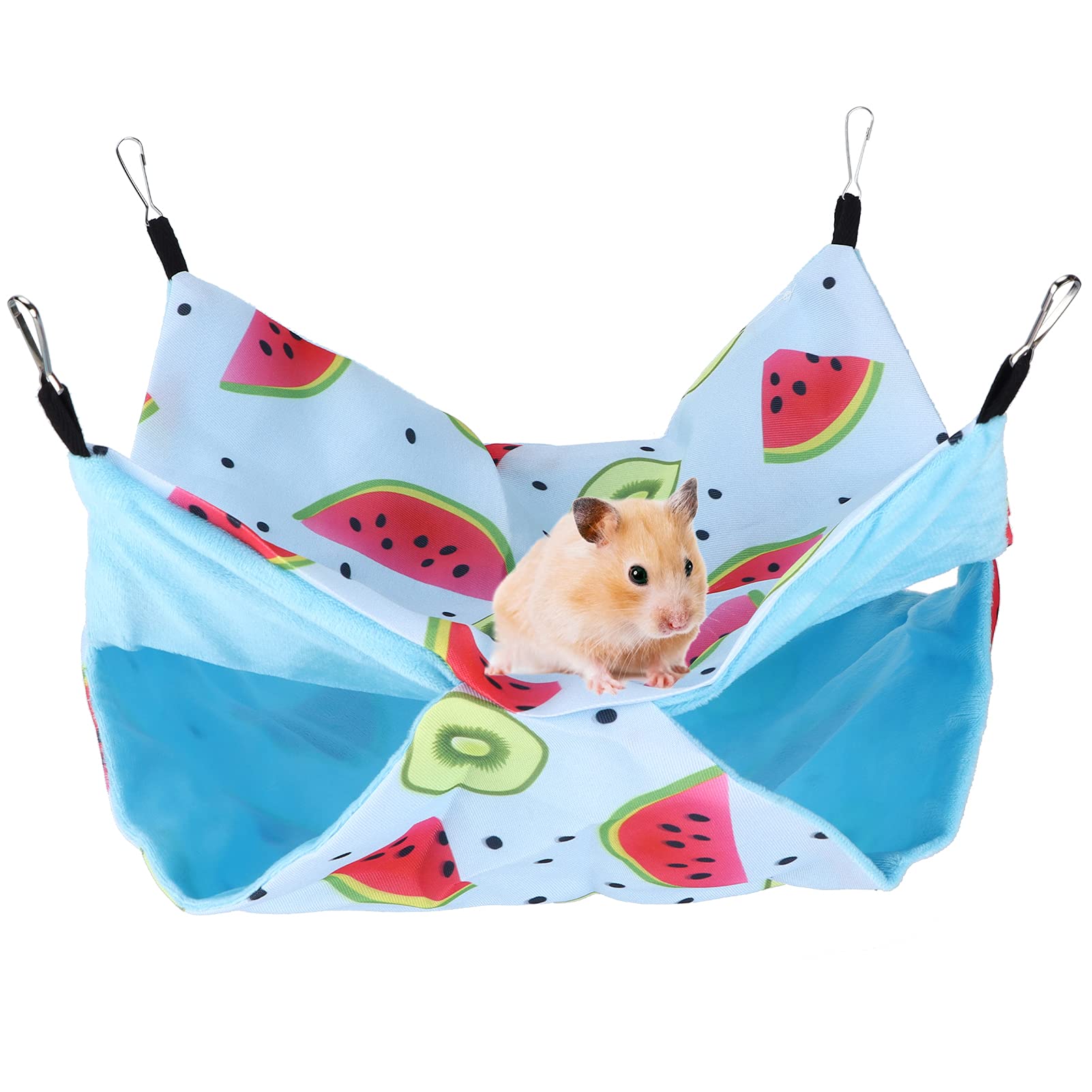 GLOGLOW Small Pet Bed - Double Sided Hamster Hammock with Soft Crystal Velvet, Breathable Canvas for Guinea Pigs, Rabbits, Ferrets (Large, Watermelon Kiwi Pattern) - Perfect for Cage, Playpen & Home Comfort