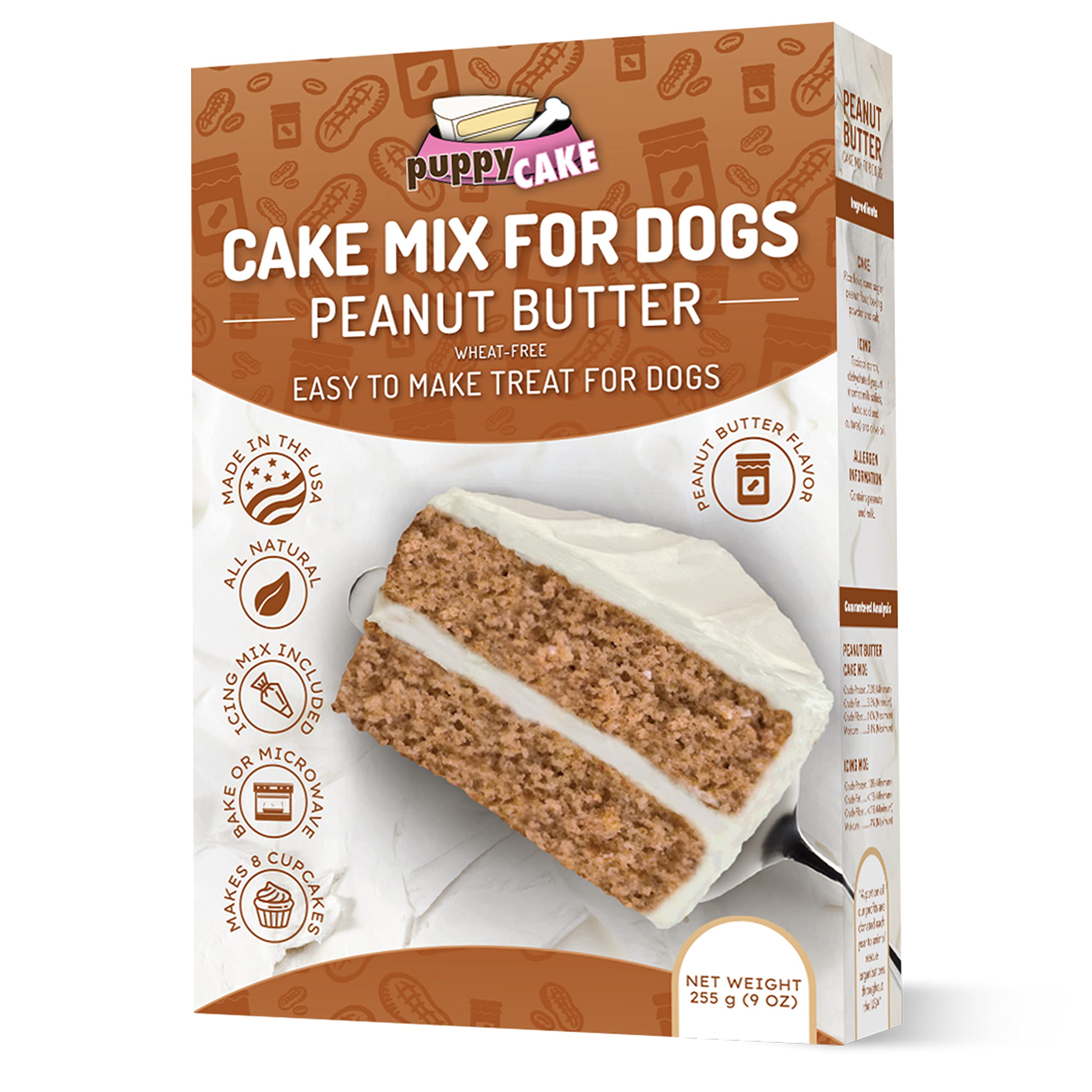 **Puppy Cake - Wheat-Free Dog Birthday Cake Mix with Peanut Butter Flavor & Icing - Easy to Bake or Microwave - Natural Ingredients - Made in USA - Perfect for Dog Parties & Special Occasions**