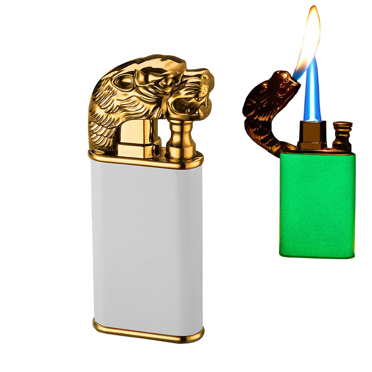 Tiger Luminous Windproof Lighter - Dual Flame Butane Torch for Men, Outdoor & Gifting