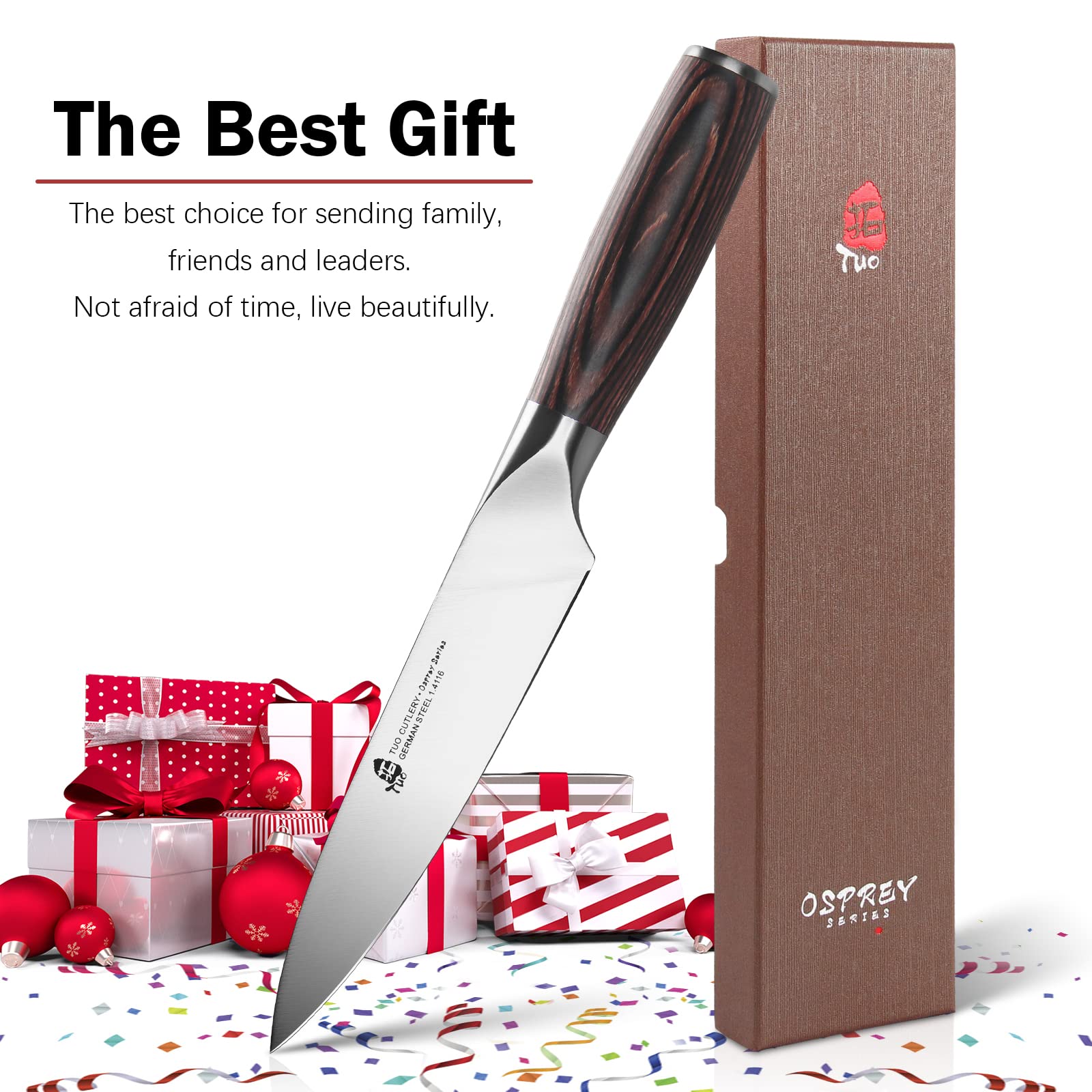 TUO 5-Inch Utility Knife - German High Carbon Stainless Steel Multi-Purpose Chef Knife for Meat, Vegetables & Fruits - Ergonomic Pakkawood Handle - Osprey Series with Gift Box - Perfect for Home Cooking, Camping, Hiking & Outdoor Adventures - Ideal for Kitchen Prep, BBQ, Picnics & Survival Gear - Great for Everyday Use, Professional Chefs, Campers & Outdoor Enthusiasts