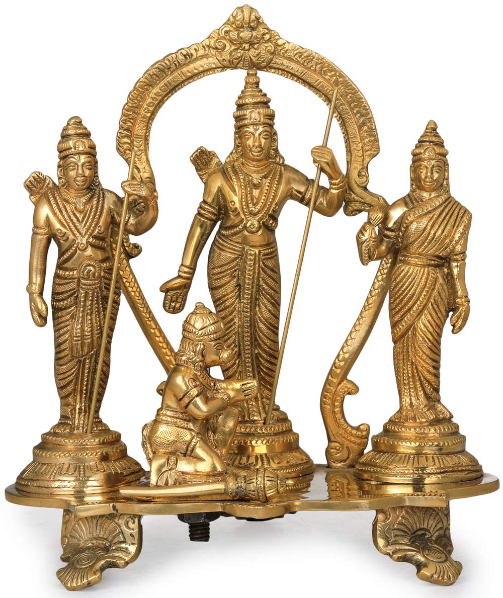 Exotic India Rama Durbar Statue - Handcrafted Yellow Hindu God Figurine for Home Altar, Pooja Room Decor & Spiritual Gift