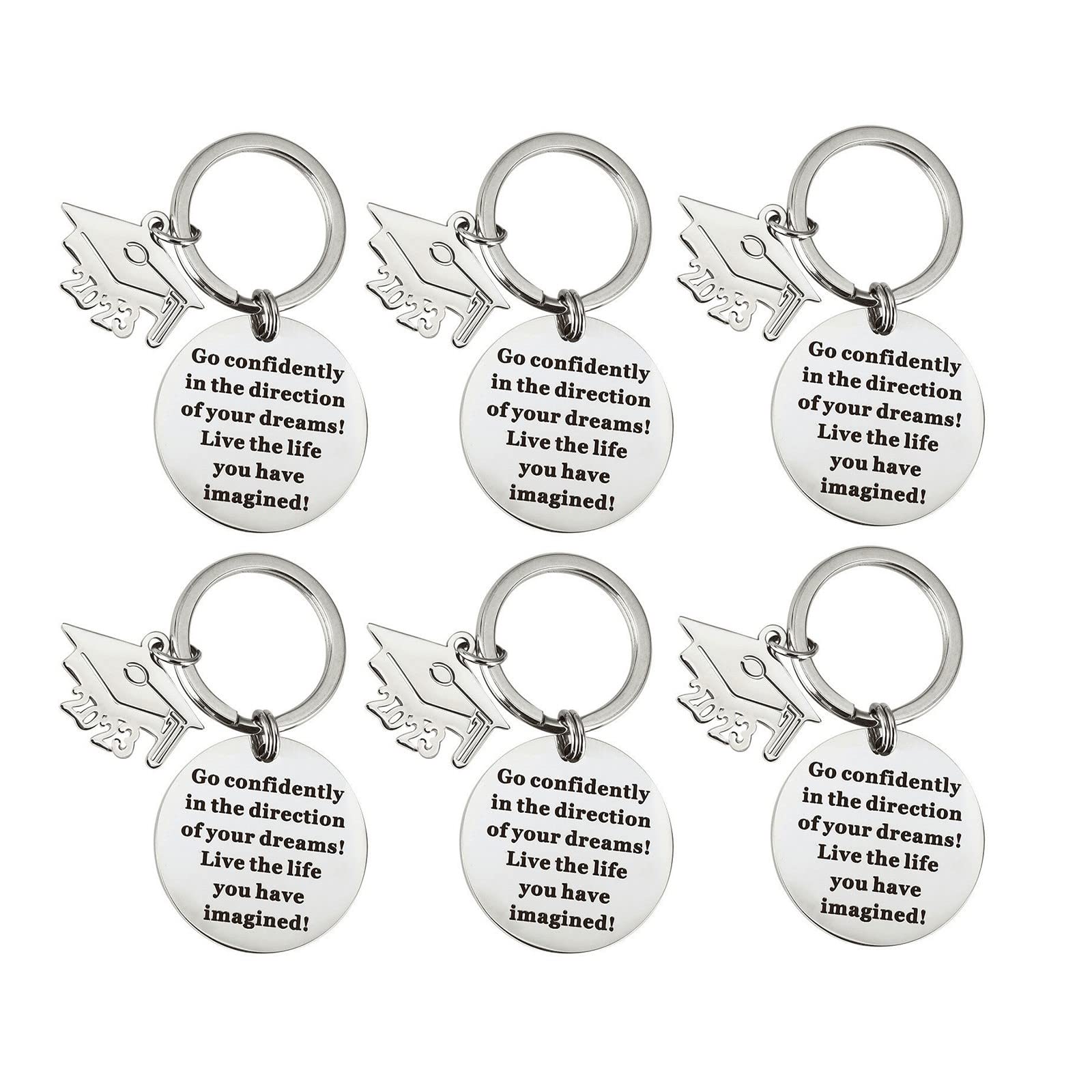 LUOZZY 6-Pack Inspirational Graduation Keychain Set - 'Go Confidently in the Direction of Your Dreams' - Class of 2025 Commencement Gift - Perfect for Graduation Parties, School Favors & Motivational Gifts