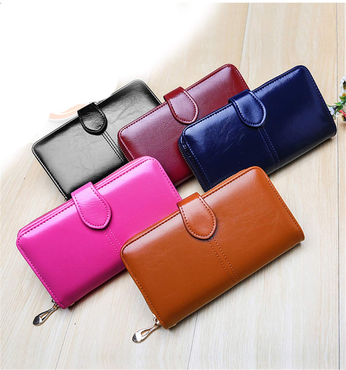 Andongnywell Women's RFID Blocking Leather Clutch Wallet - Luxury Waxed Leather Card Holder Purse with Large Capacity | Perfect for Travel, Shopping & Night Out
