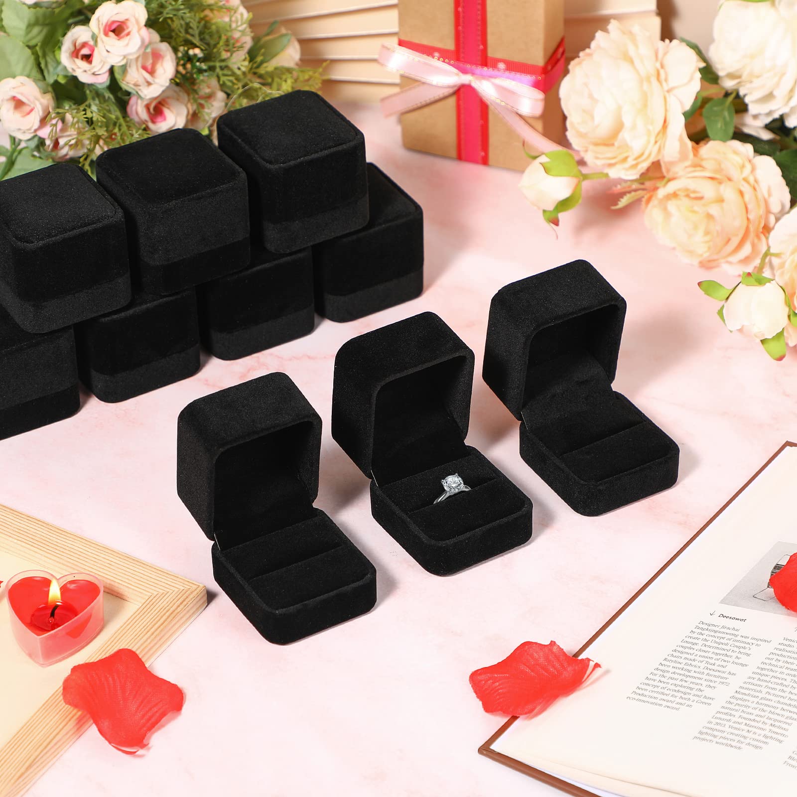 BBTO 36-Piece Bulk Velvet Ring Box Set - Elegant Wedding Engagement Ring Gift Box for Proposals, Jewelry Display Case - Perfect for Anniversaries & Birthdays (Black) | Ideal for Wedding Ceremonies, Jewelry Storage & Gift Giving