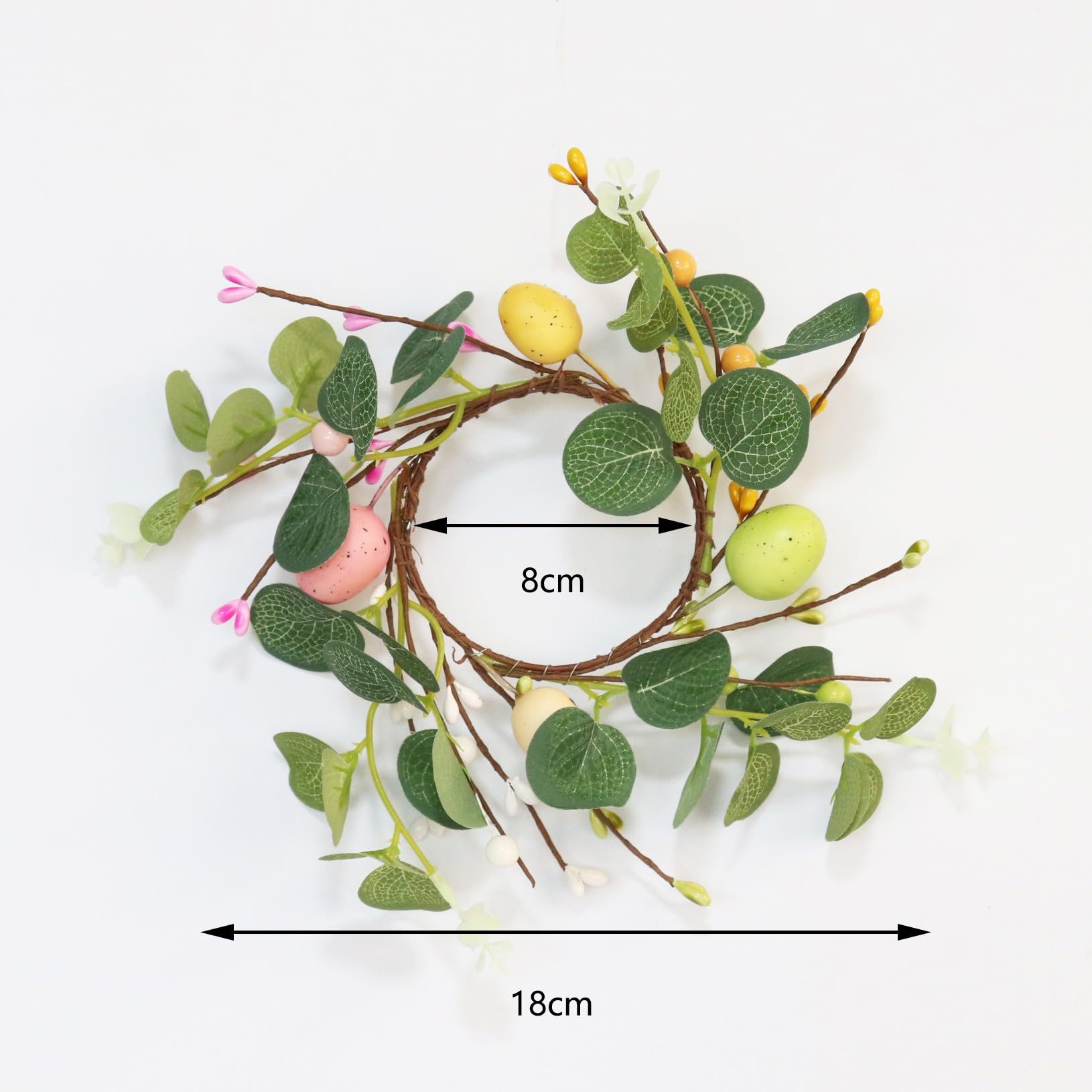 2 Pcs Easter Egg Candle Rings Wreaths - Spring Egg & Berry Decor, Artificial Eucalyptus Candle Holder, 7