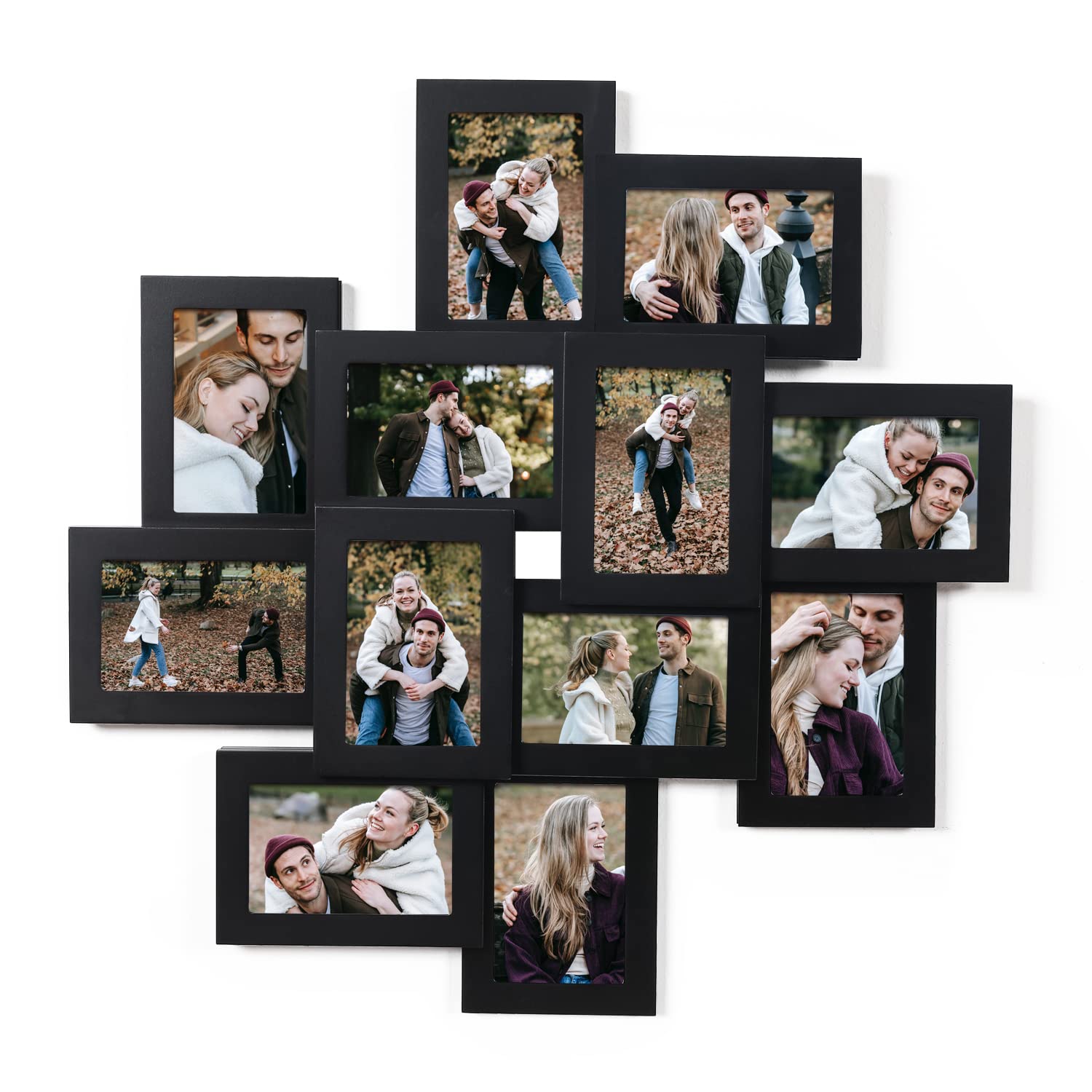 Adeco 12-Piece Handcrafted Wooden Wall Art Collage Picture Frame - 4x6 Inch Photo Display for Home Decor, Black (Perfect for Living Room, Bedroom & Office Wall Decor)