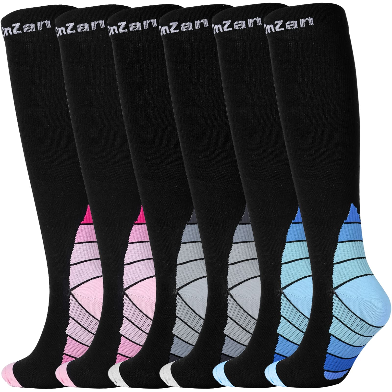 3 Pairs 20-30mmHg Compression Socks for Women & Men - Knee High Support Stockings for Circulation, Travel & Running - Medical Grade Graduated Compression Socks for Varicose Veins Relief & Swollen Legs