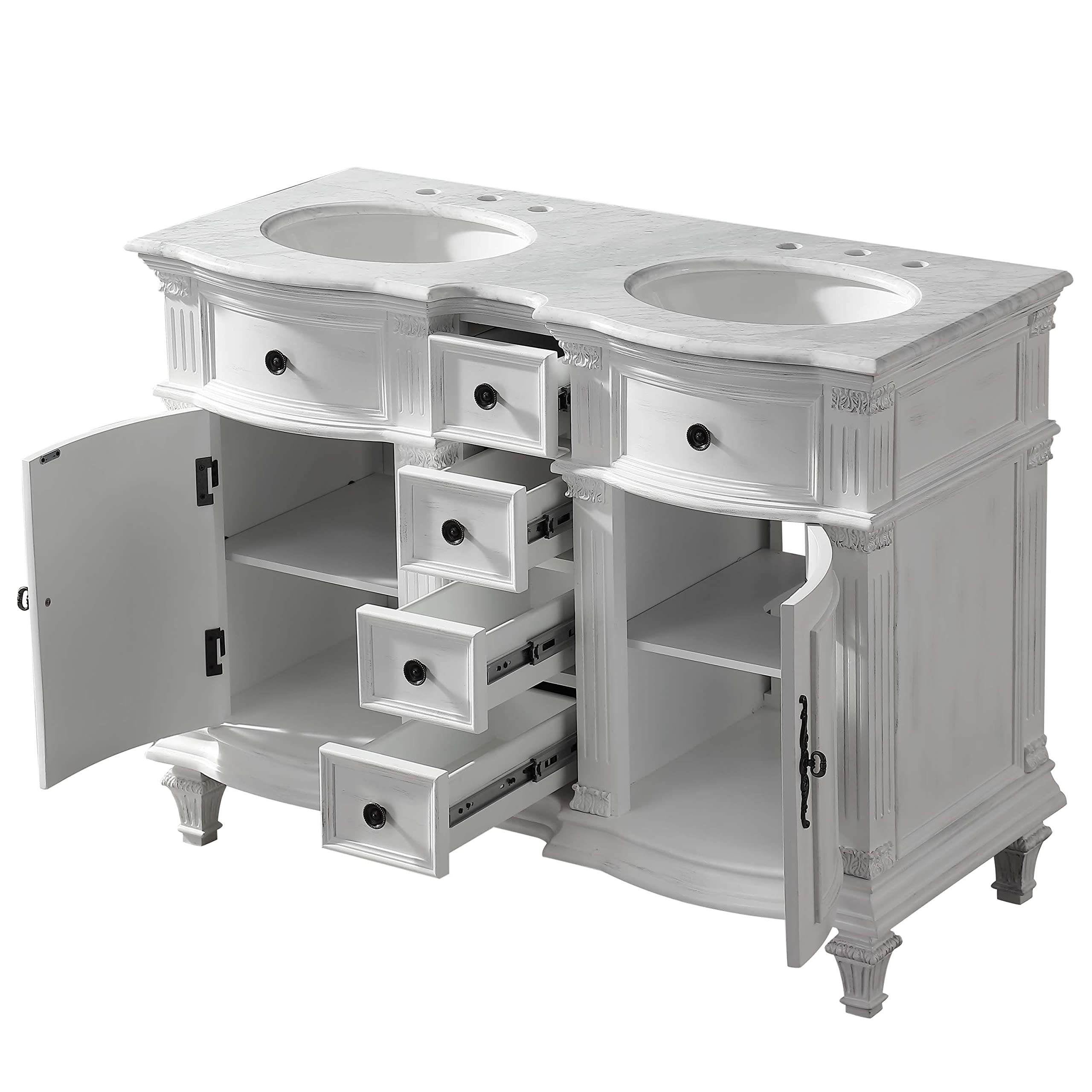 48-inch Antique White Bathroom Vanity with Sink - Silkroad Exclusive V0722WW48D - Modern Farmhouse Style for Master Bath & Powder Room Renovation