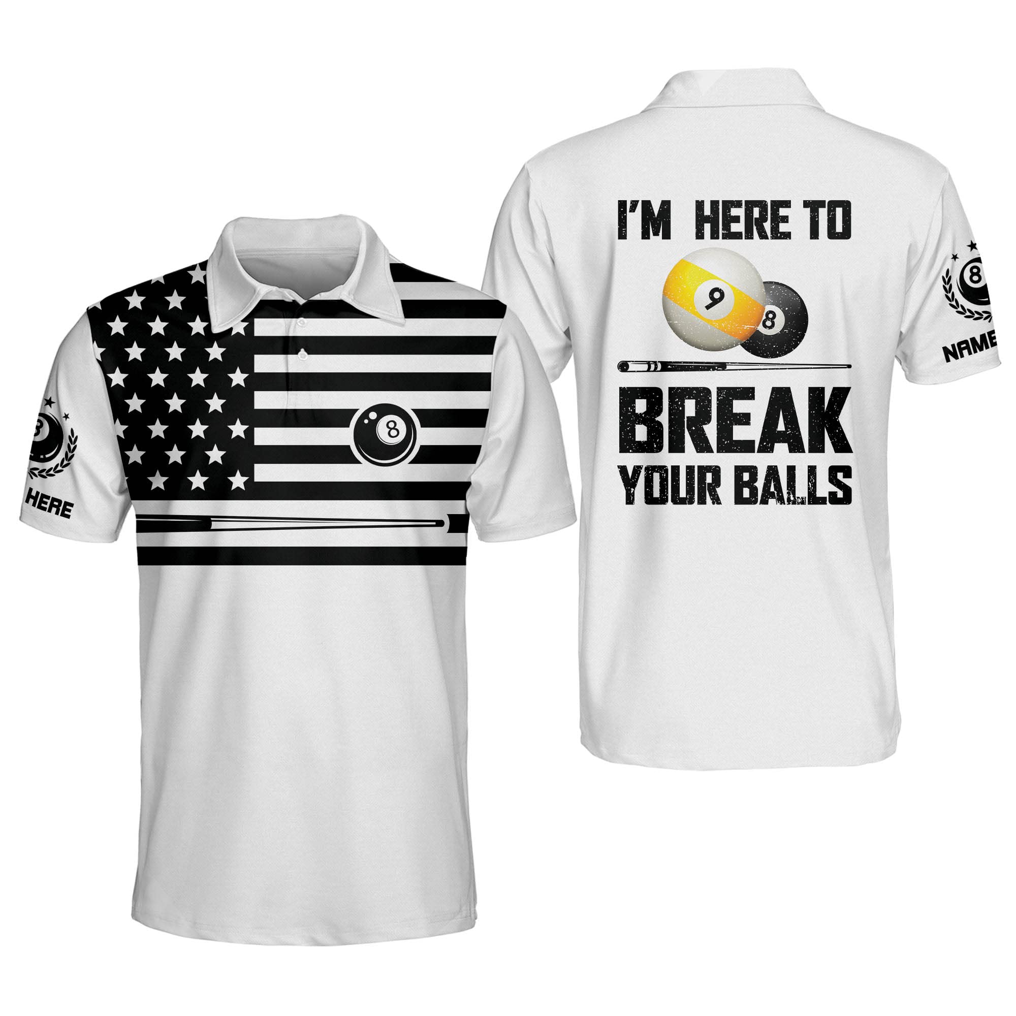LASFOUR Men's Personalized Funny Billiard Polo Shirts - Moisture Wicking Dry Fit Short Sleeve Shirt for Pool Players - Perfect Gift for Billiards Enthusiasts & Casual Wear
