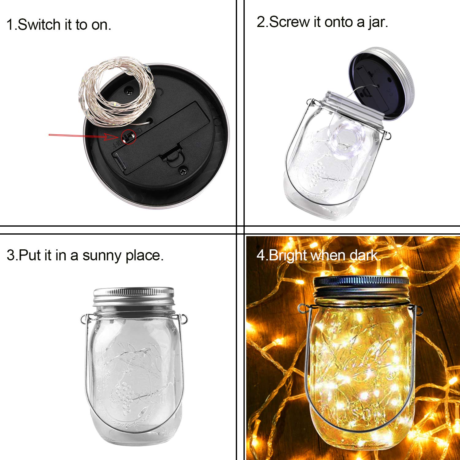 MUCH Mason Jar Lights - 20 LED String Fairy Star Firefly Jar Lid Lights with Hangers for Outdoor Decor, Waterproof & Rust Resistant - 3 Pack for Patio, Garden, Wedding, Party & Table Decorations