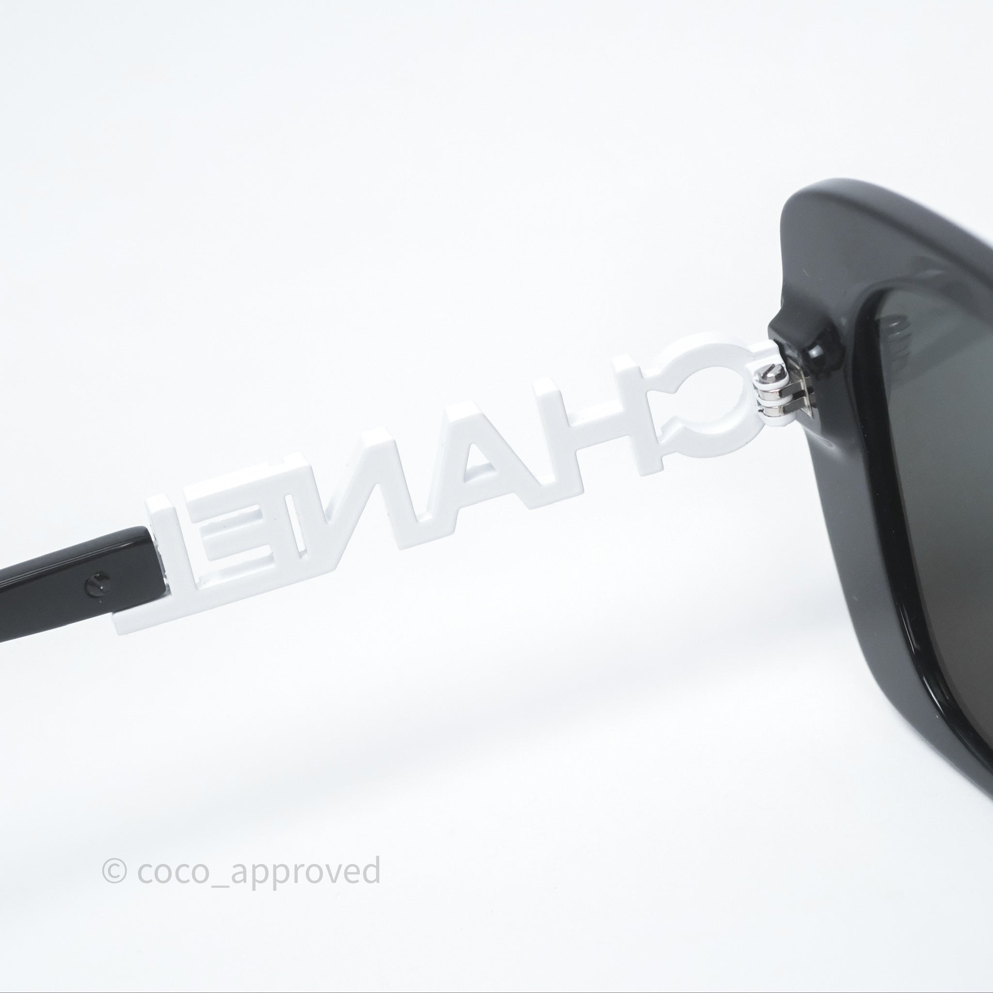 Chanel Acetate Strass Square Polarized Sunglasses for Women - Black & White Frame with UV Protection - Perfect for Beach, Driving & Outdoor Activities