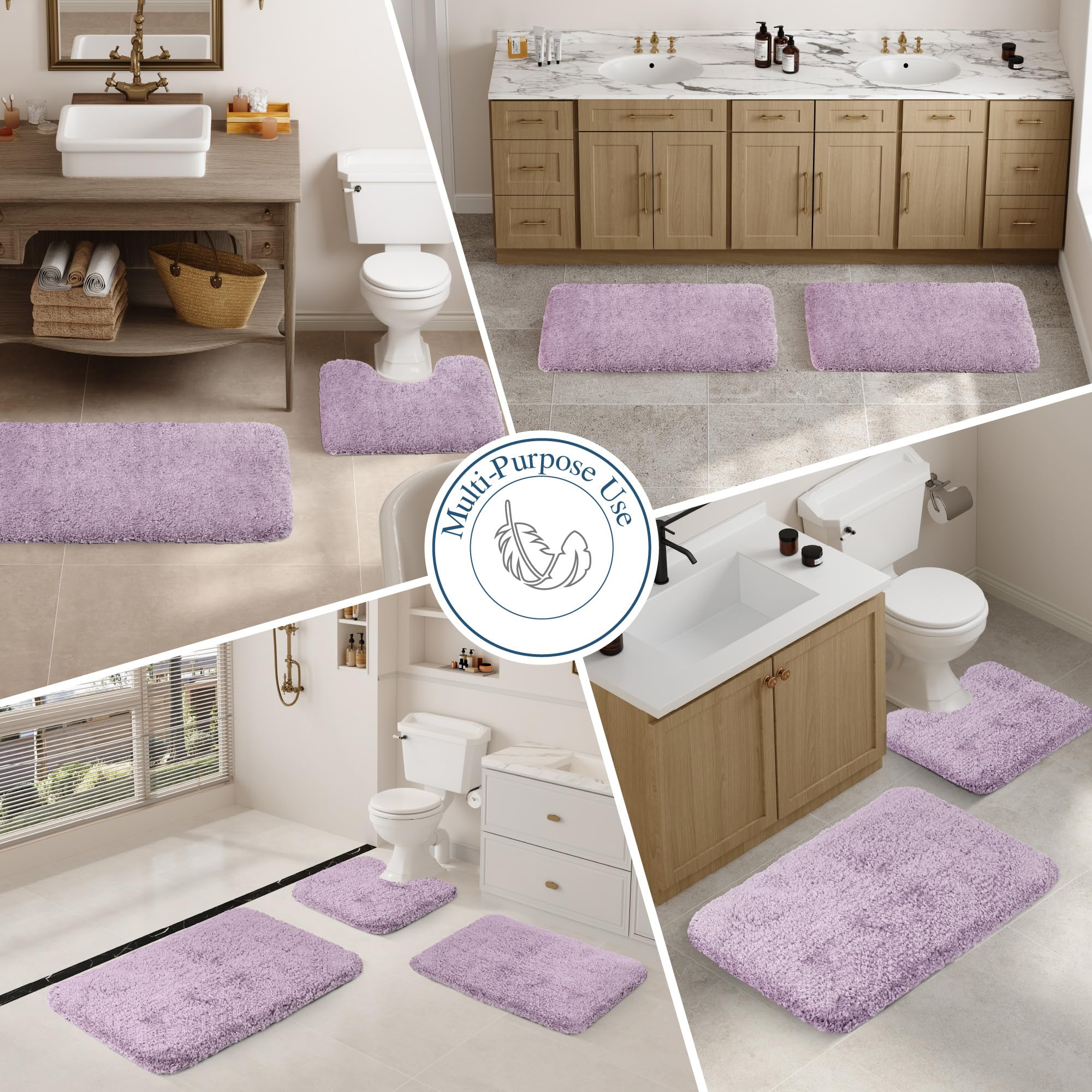 Non-Slip Lavender Bath Mat - 16x24 Inch Soft Microfiber Shaggy Bathroom Rug | Water Absorbent, Machine Washable Plush Shower Mat for Bathroom Safety & Comfort | Perfect for Bath, Shower & Vanity Areas
