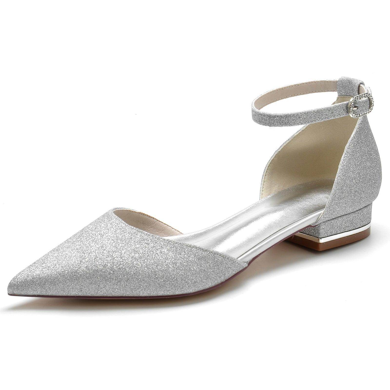 2.5cm Flat Heel Glitter Party Shoes for Women - Elegant Comfortable Evening Pumps for Weddings, Prom & Special Occasions