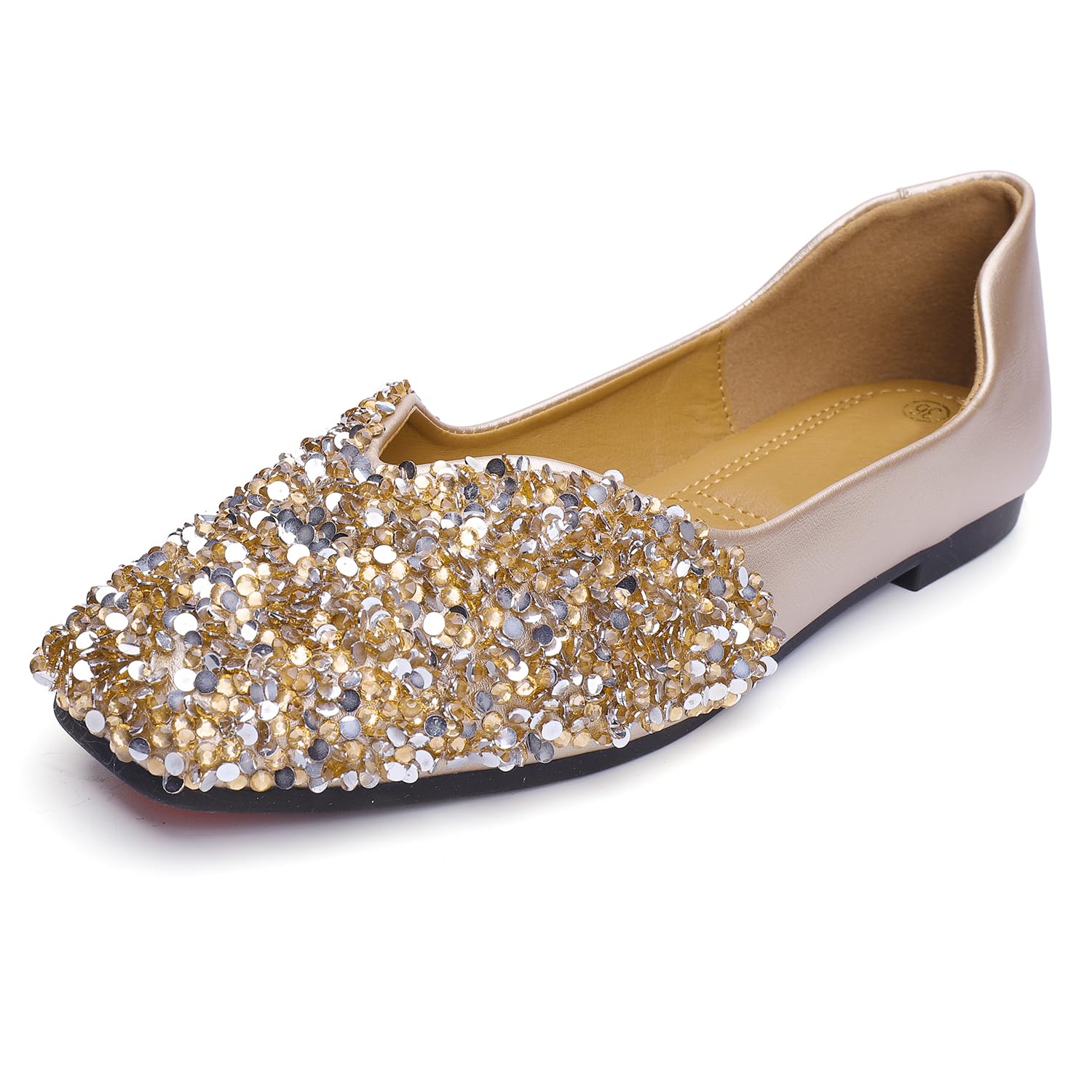 Women's Rhinestone Square Toe Ballet Flats - Comfortable Slip On Low Heel Dress Shoes for Wedding & Party | Elegant Casual & Formal Wear
