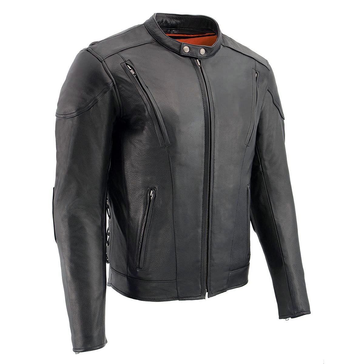 Milwaukee LKM1765 Men's Black Leather Motorcycle Jacket - Racer Style with Side Laces & Ventilation System - Perfect for Riding, Commuting & Motorcycle Enthusiasts