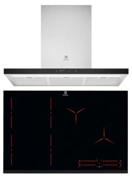 Electrolux ECT9750S 90cm UltimateTaste 500 Stainless Steel Chimney Cooker Hood & EIP8546 80cm Built-In Flexi Bridge Induction Hob - Powerful Kitchen Ventilation & Cooking Solution for Modern Homes