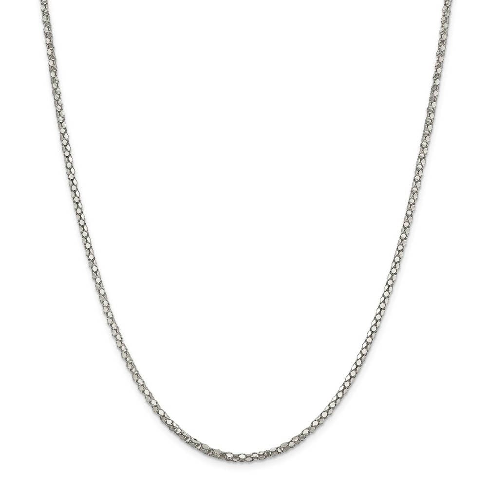 2.5mm Sterling Silver Popcorn Mesh Chain Necklace for Women - Elegant Black Bow Pendant Jewelry for Daily Wear, Gift Giving & Special Occasions