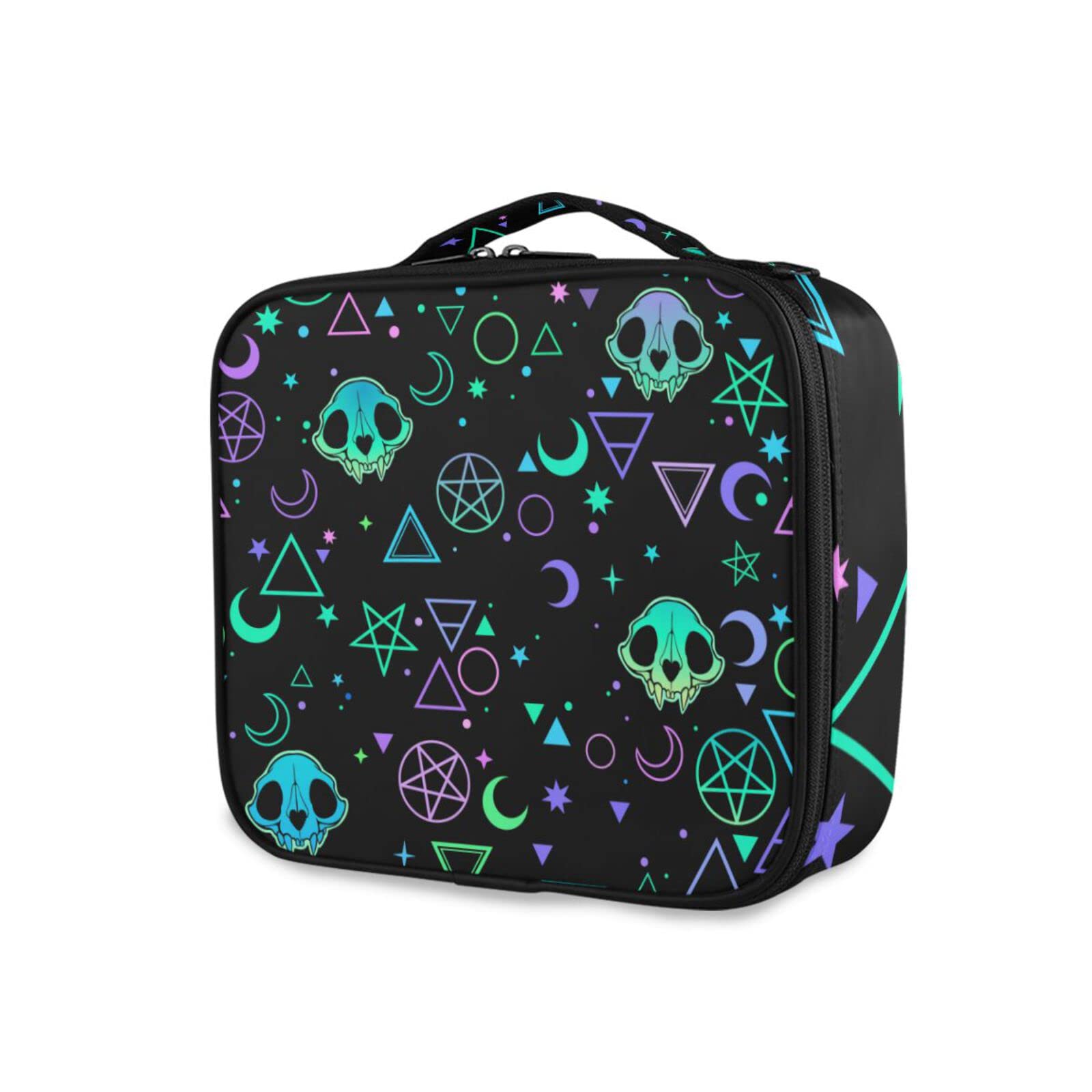 Magic Skulls Travel Makeup Bag - Waterproof Cosmetic Organizer with Adjustable Dividers, Portable Toiletry Storage Case for Women | Perfect for Travel, Gym, and Daily Makeup Organization