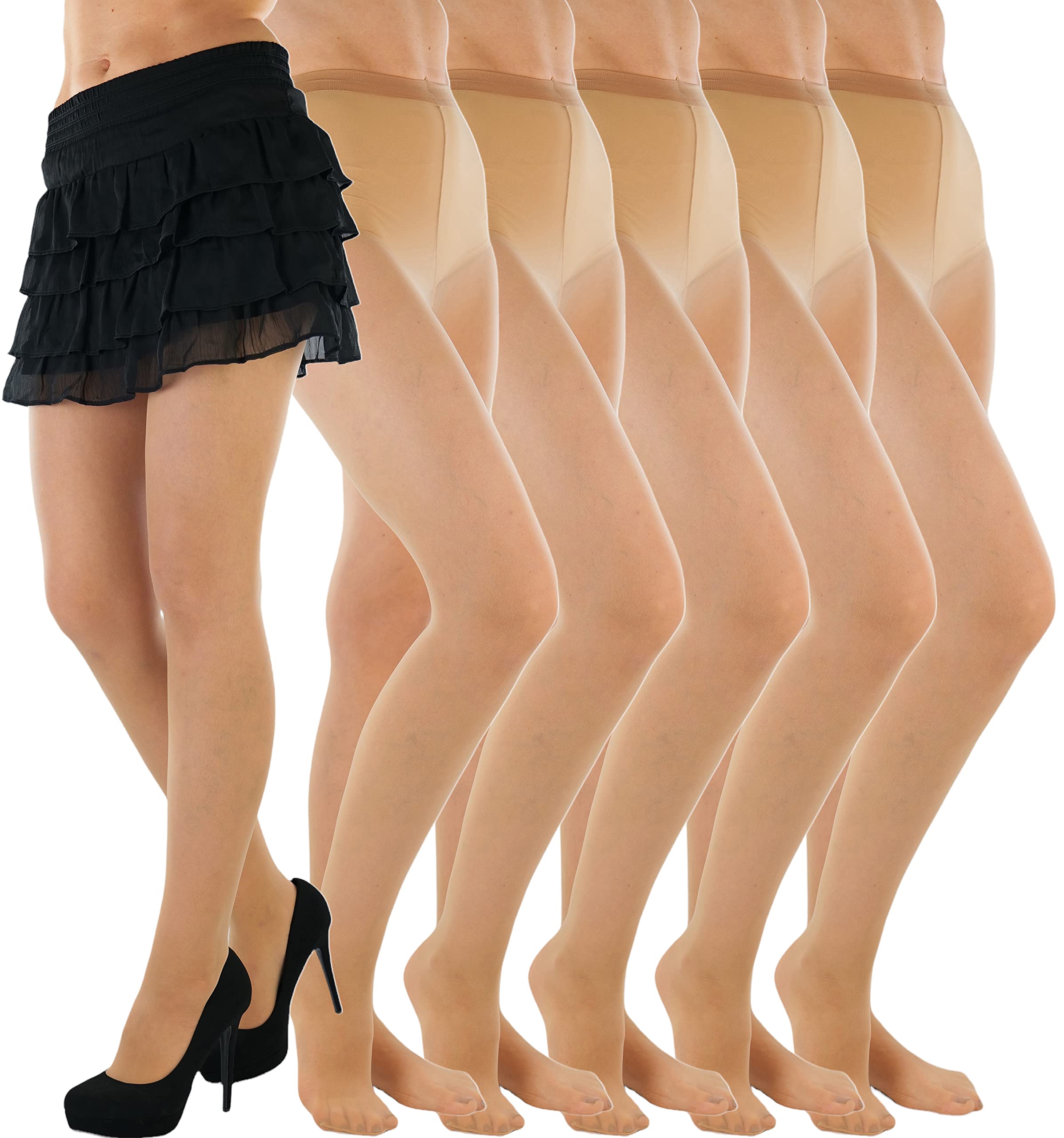 ToBeInStyle Women's 6-Pack Sheer Solid 100% Nylon Pantyhose - Comfortable & Durable Tights for Work, Party & Everyday Wear