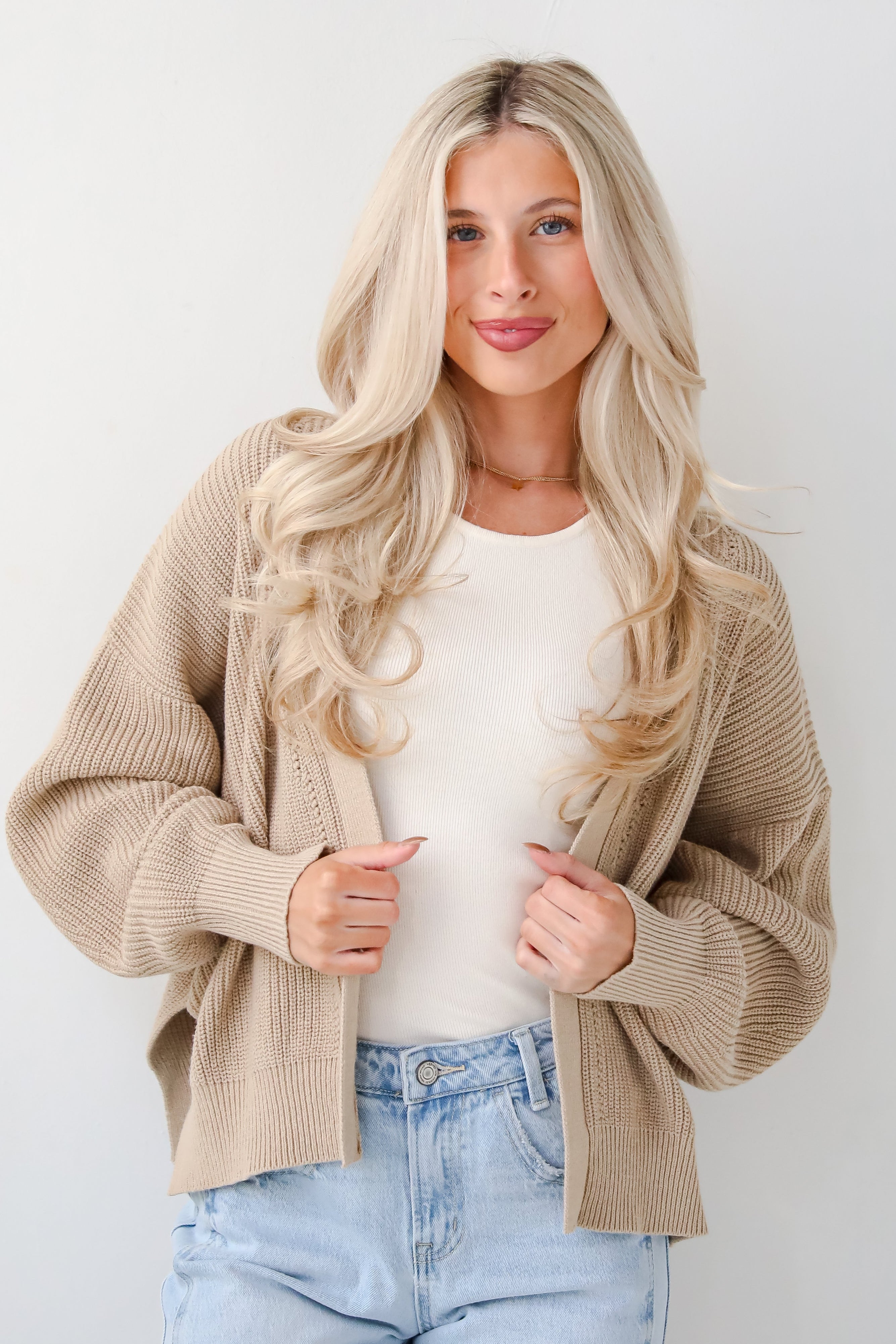 Cozy Beige Sweater Cardigan for Women - Soft Knit Open Front Long Cardigan - Perfect for Fall & Winter Layering, Casual Outfits, and Office Wear