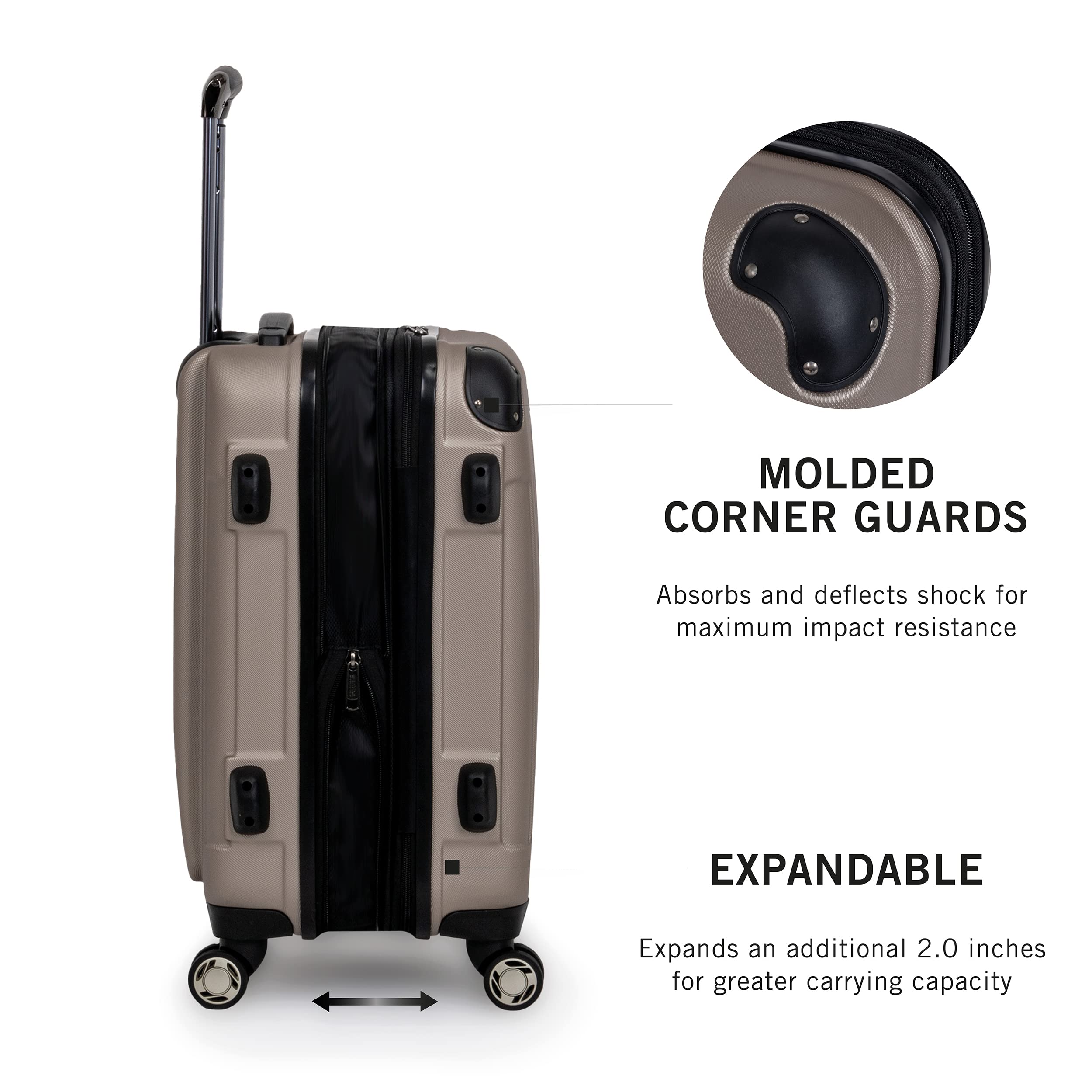 Kenneth Cole REACTION Renegade 28-Inch Expandable Hardside Luggage with 8 Spinner Wheels - Lightweight Checked Suitcase in Champagne | Perfect for International Travel & Business Trips