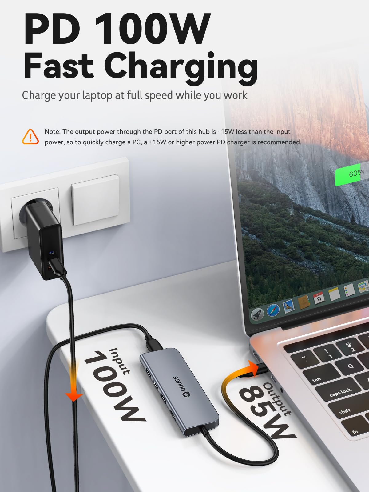QUUGE 5-in-1 USB C Hub with 4K HDMI, 100W PD Charging, 3 USB 3.0 Ports - Ultra Slim Aluminum USB-C Adapter for MacBook, iPad, iPhone, Galaxy, Dell, Surface - Perfect for Home Office, Travel & Multi-Screen Work